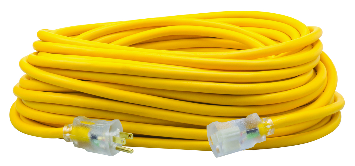 Outdoor Extension Cord With Power Light Indicator, 100 Feet, Yellow