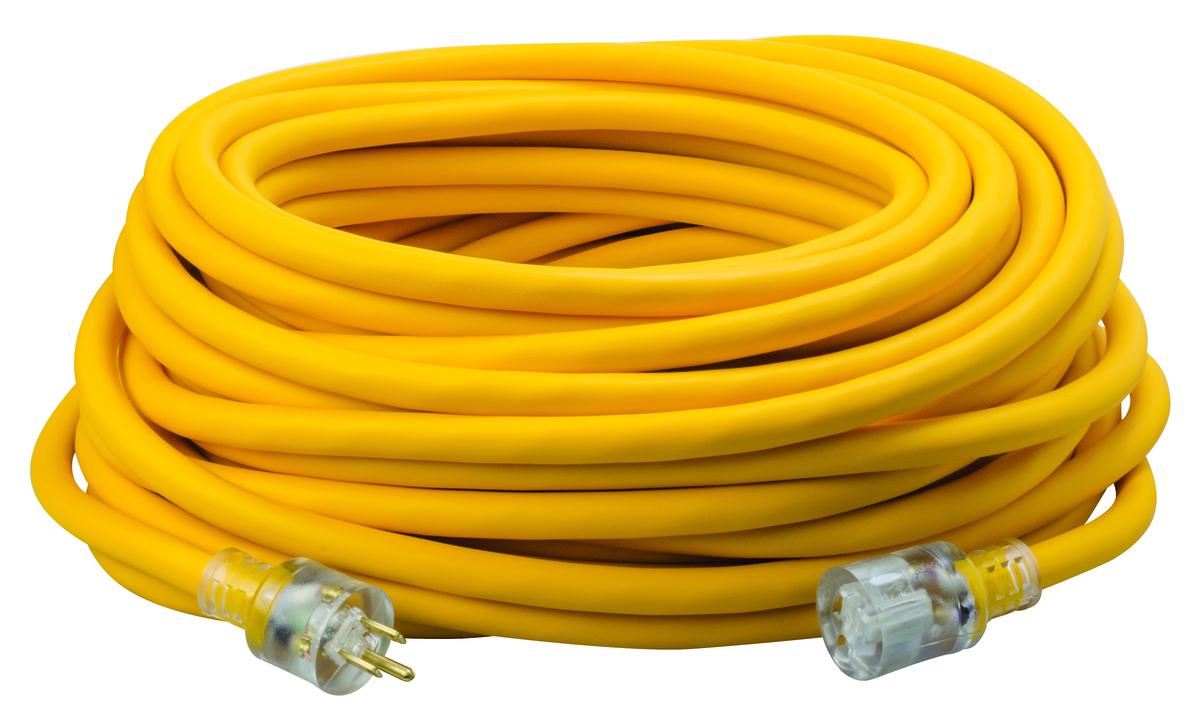 Extension Cord With Power Light Indicator, 100 Feet, Yellow