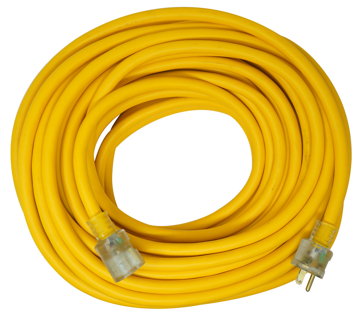 Outdoor Extension Cord With Power Light Indicator, 100 Feet, Yellow