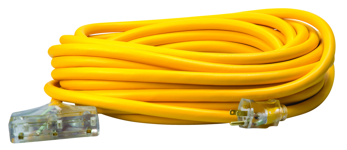 Outdoor Extension Cord With Power Light Indicator, 50 Feet, Yellow