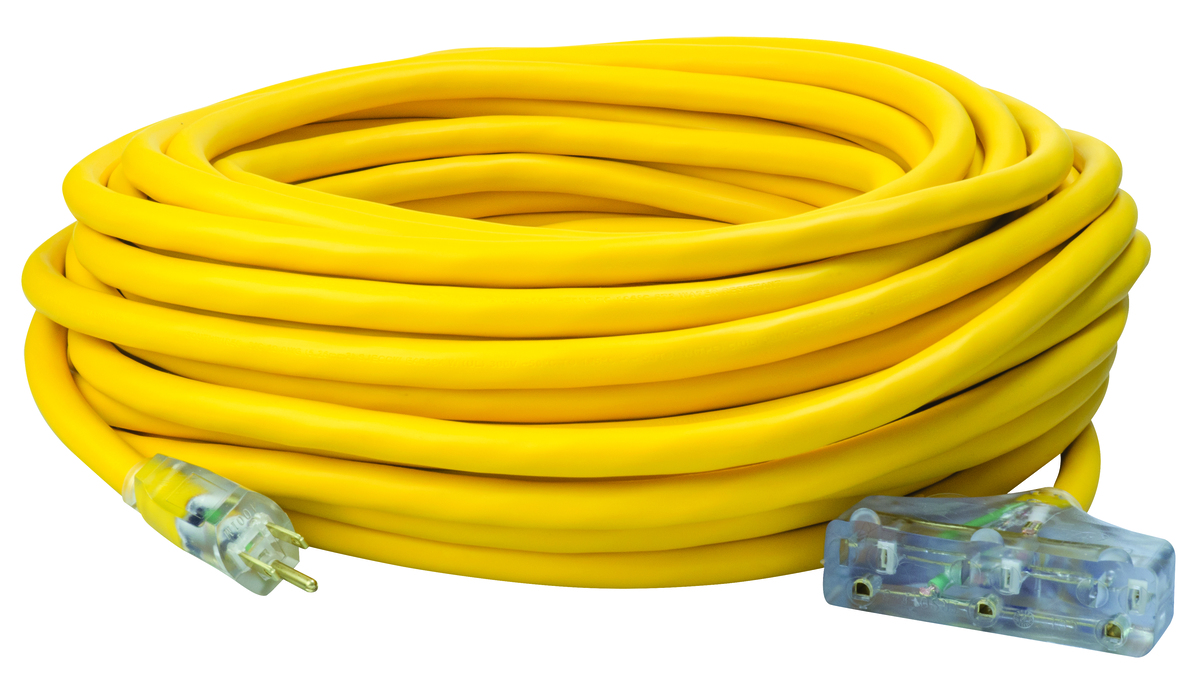 Outdoor Extension Cord With Power Light Indicator, 100 Feet, Yellow