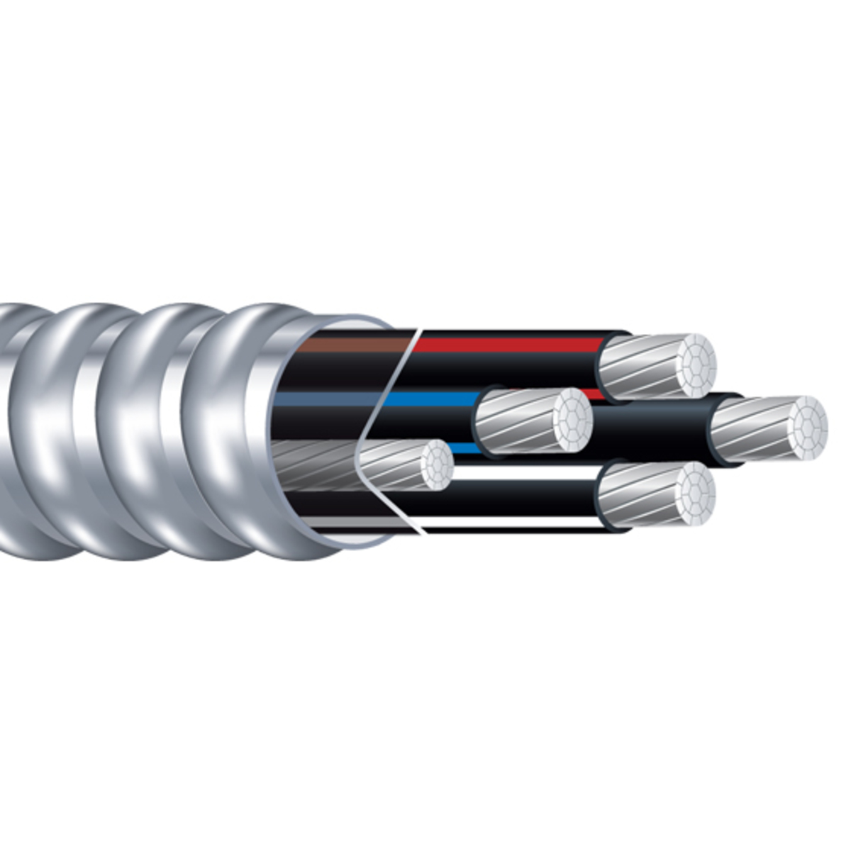 SOUTHWIRE COMPANY 55996301 Metal Clad Armored Cable, 4 Conductor, 1 Awg, Aluminium Armor | CG6GZY