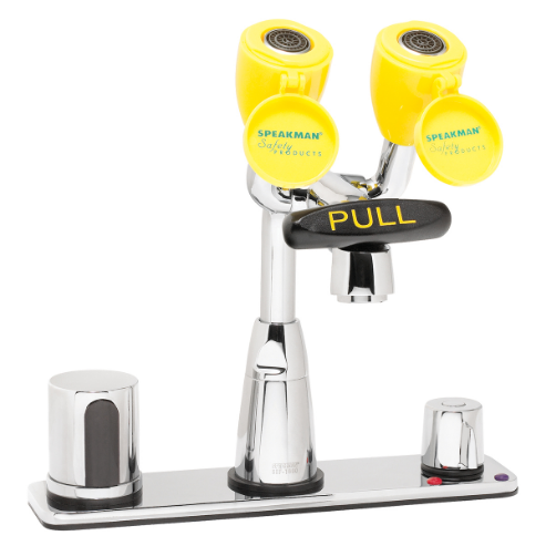 SPEAKMAN SEF-1814-8 Eyewash Faucet, Battery Operated Sensor, 8 Inch, With Above Counter Mixing Valve | CE2BNZ