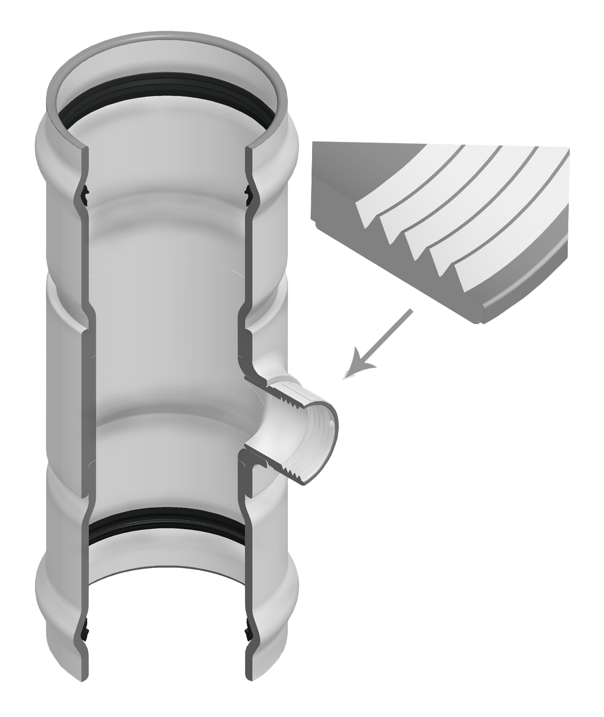 SPEARS VALVES 340-102433 Reducer Tee, Gasket x Gasket x FPT, Class 160, 6 x 2-1/2 Size, PVC | BU6HFW