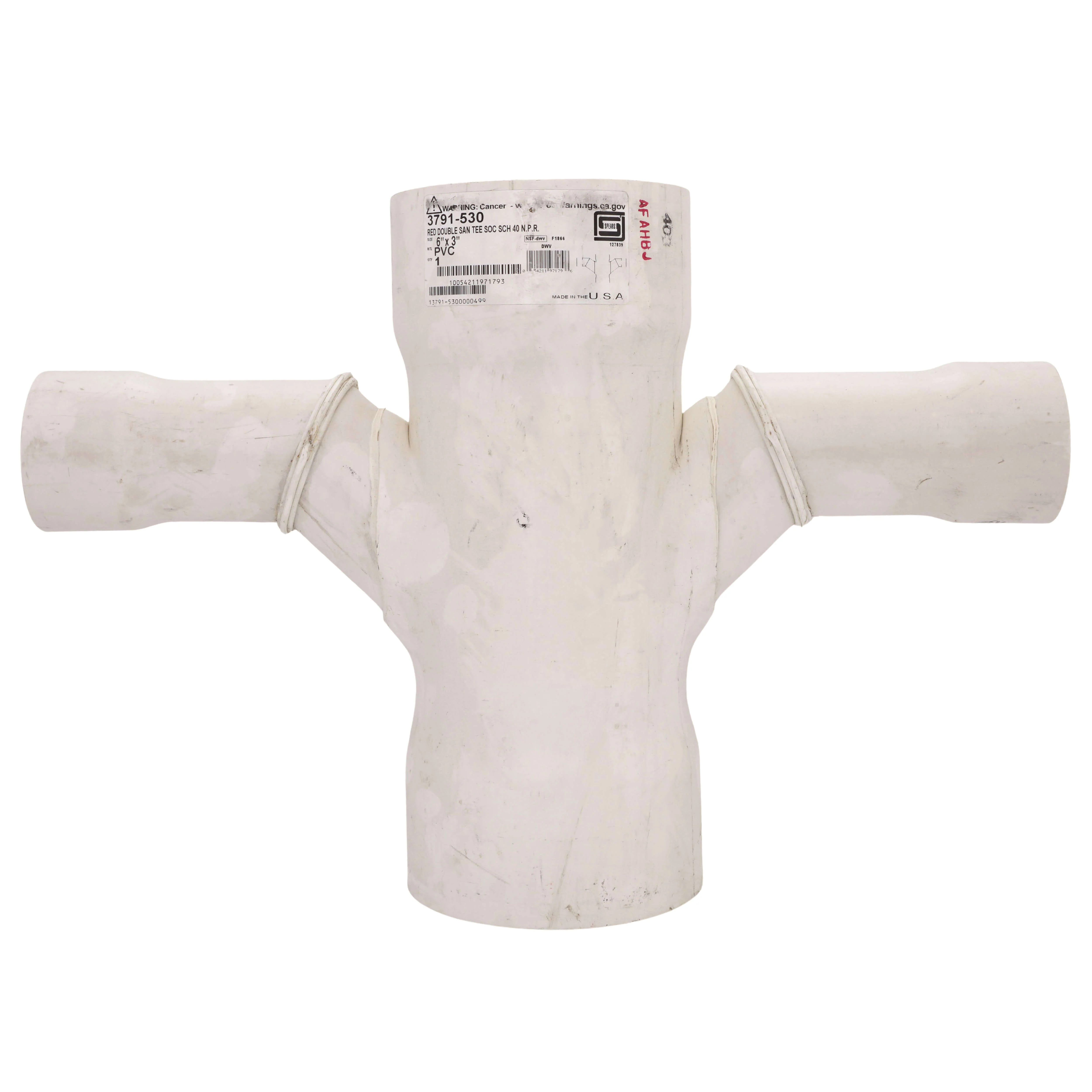 SPEARS VALVES 3791-530 Reducer Double Sanitary Tee, Socket, Schedule 40, N.P.R., 6 x 3 Size, PVC | BU6KMJ