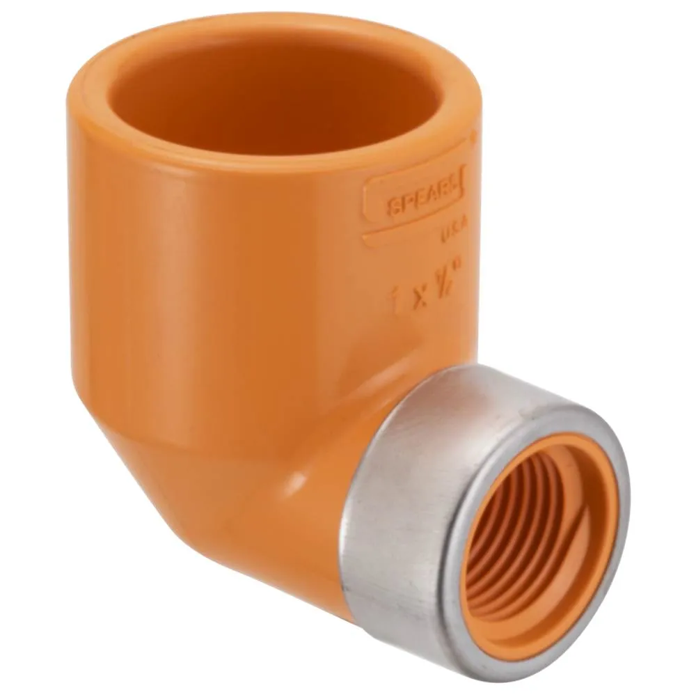 SPEARS VALVES 4207-101SR Sprinkler Head 90 Deg. Elbow, With SS Ring, 3/4 x 1/2 Size, CPVC | BU6QZG