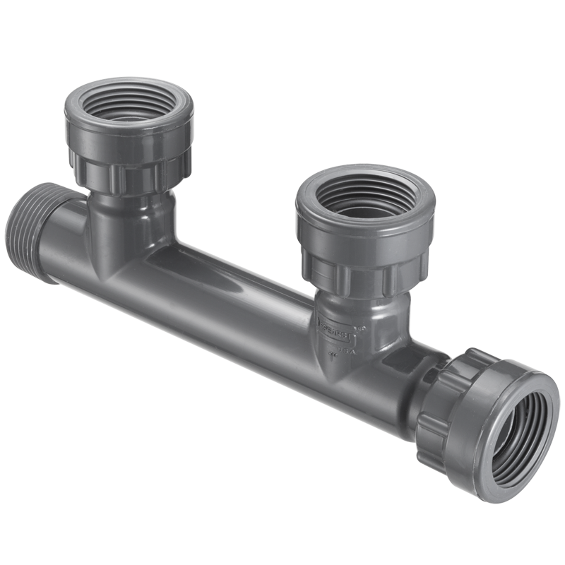 SPEARS VALVES MA0101-010-2 Manifold Tee, 2 Port, Swivel x MIPT x 2 Swivel, 1 Size, PVC | BU7NXV