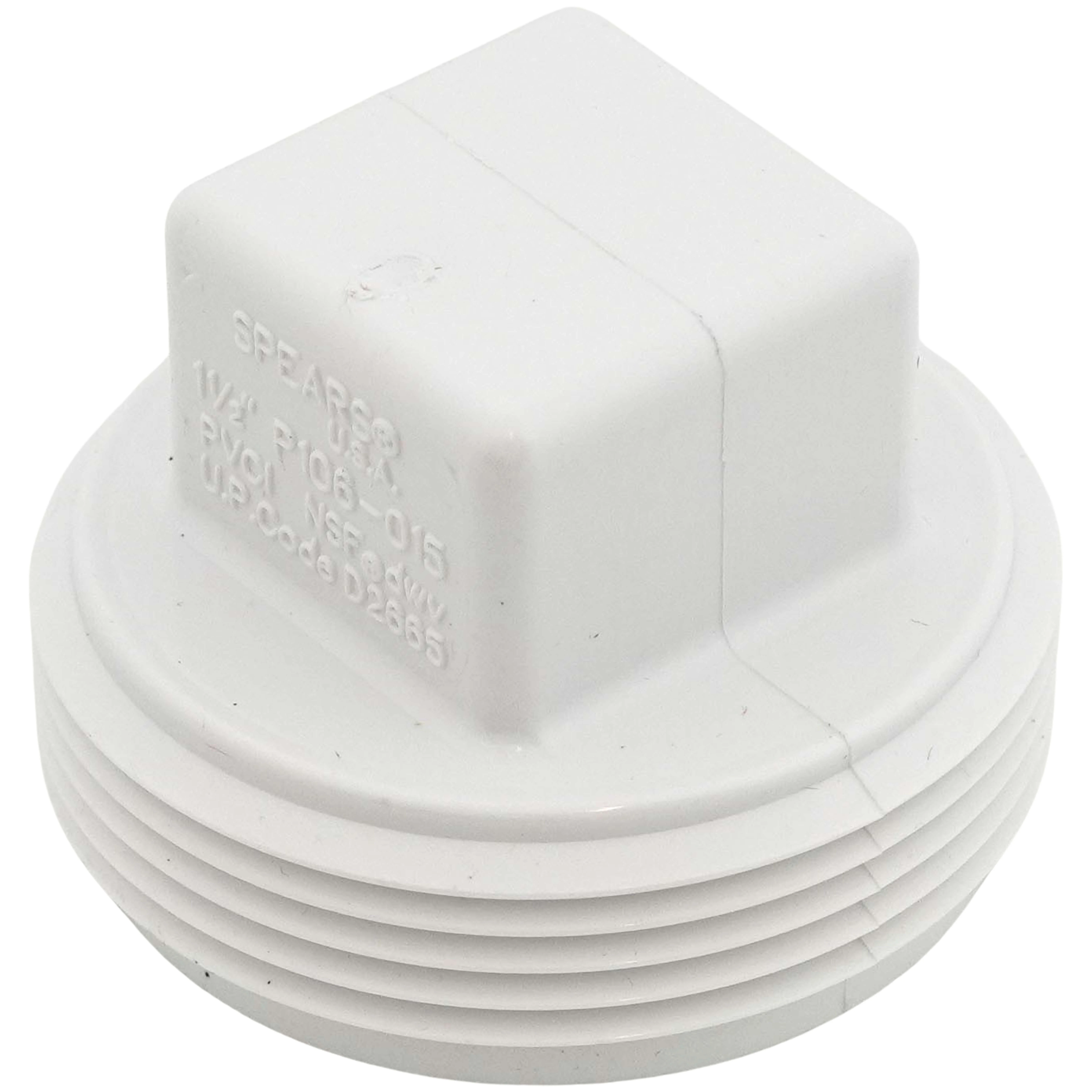 SPEARS VALVES P106-015 Drain Waste Vent Square Head Cleanout Plug, MPT, 1-1/2 Size, PVC | BU7HQX