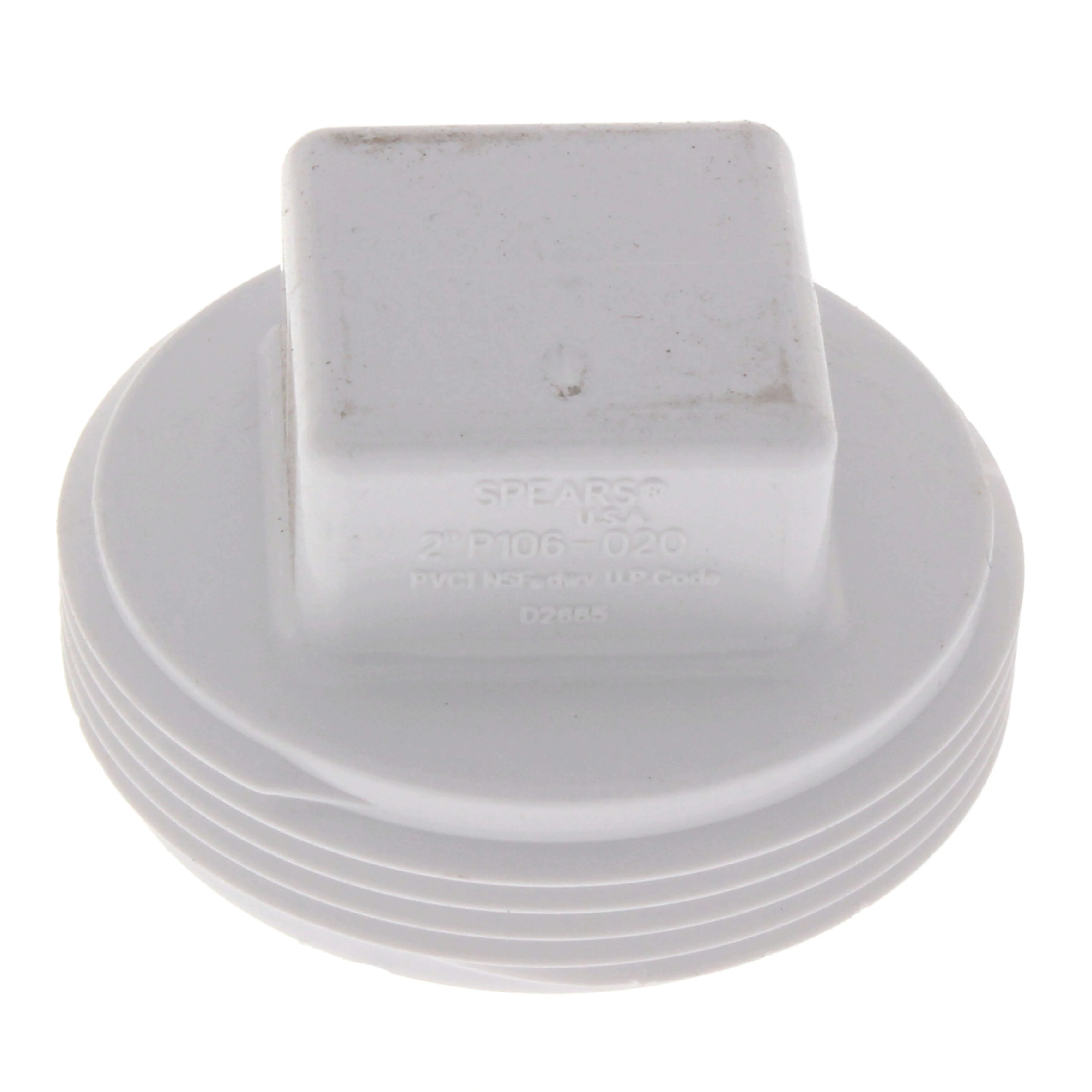 SPEARS VALVES P106-020 Drain Waste Vent Square Head Cleanout Plug, MPT, 2 Size, PVC | BU7HTJ