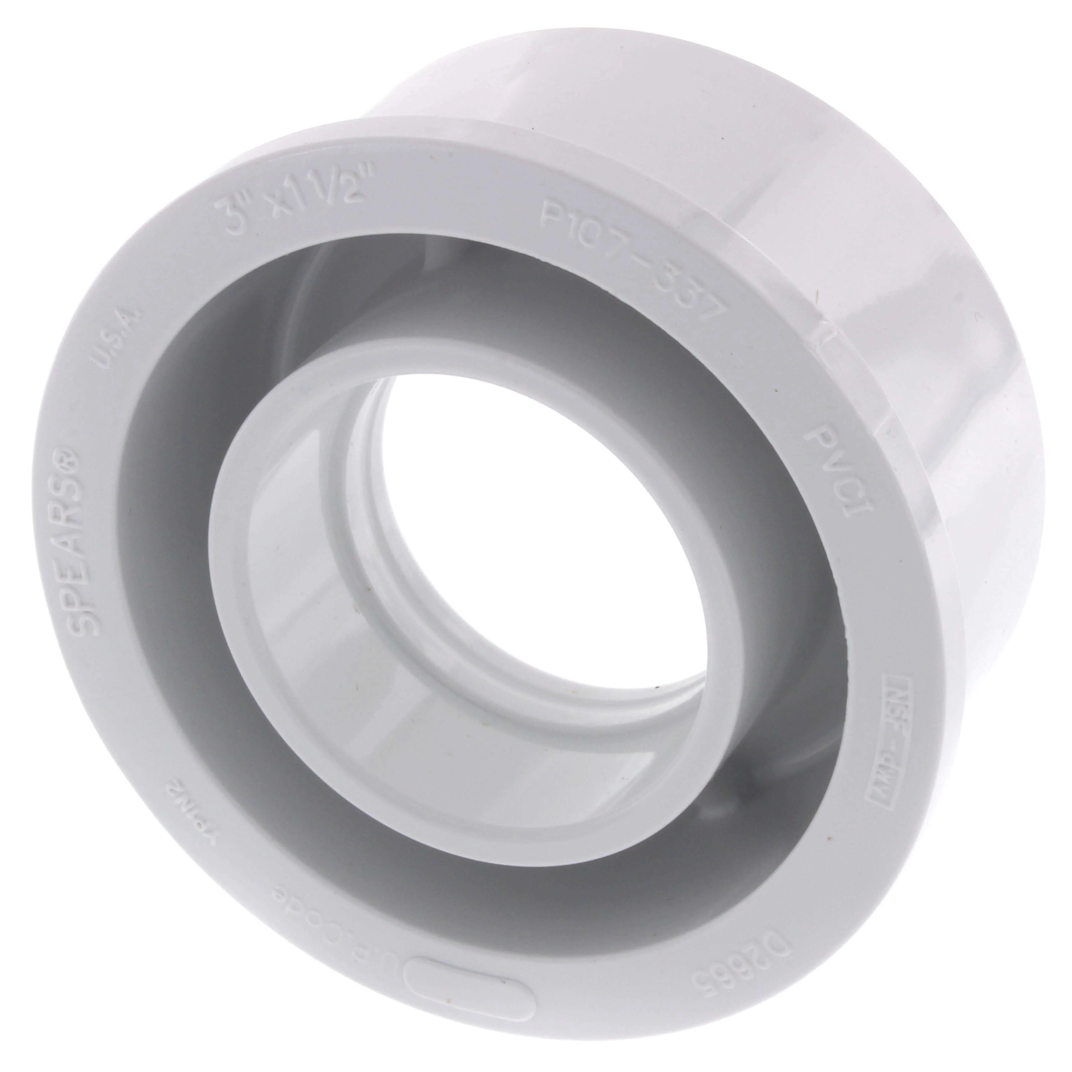 SPEARS VALVES P107-337 Drain Waste Vent Flush Bushing, Spigot x Hub, 3 x 1-1/2 Size, PVC | BU7HZM
