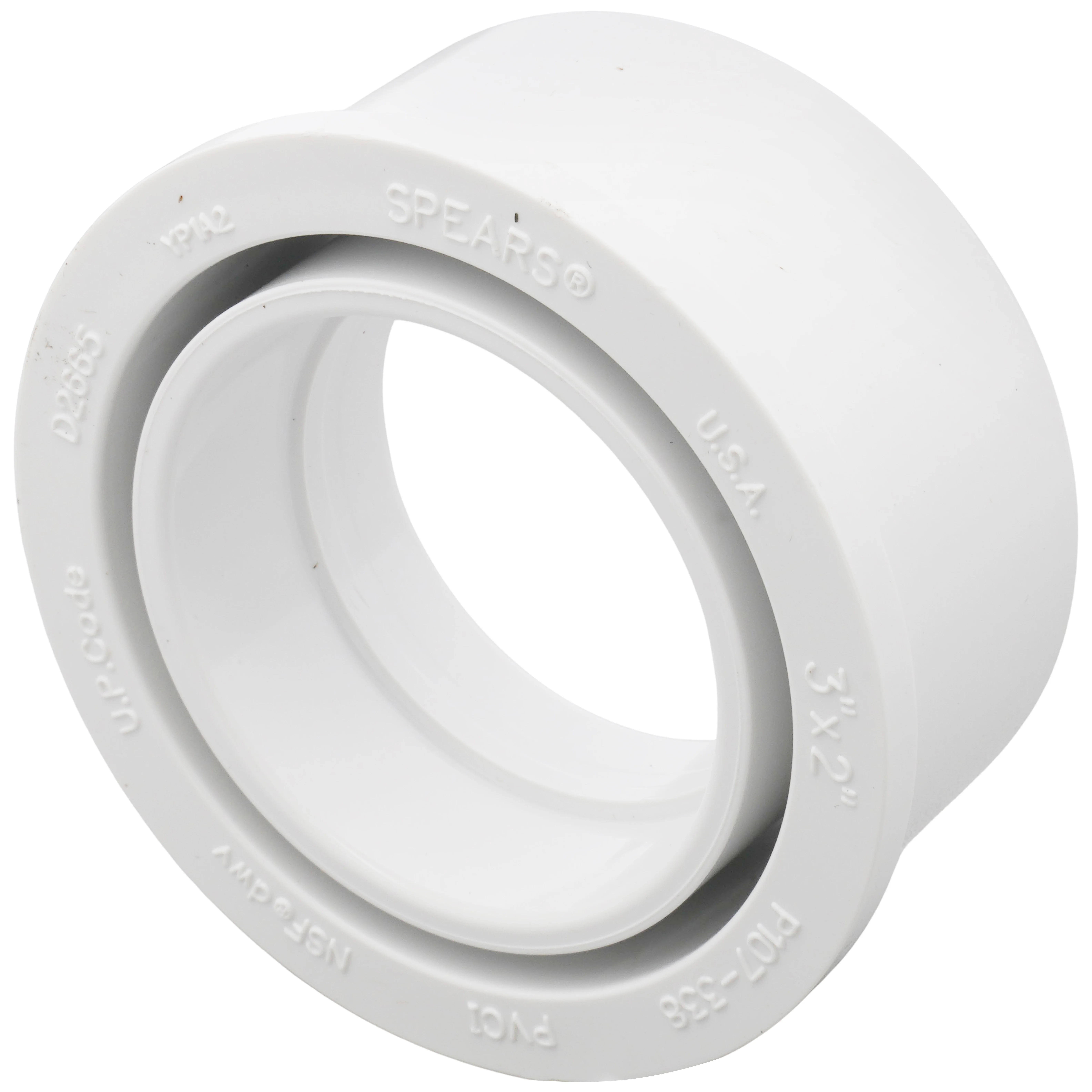 SPEARS VALVES P107-338 Drain Waste Vent Flush Bushing, Spigot x Hub, 3 x 2 Size, PVC | BU7HPV