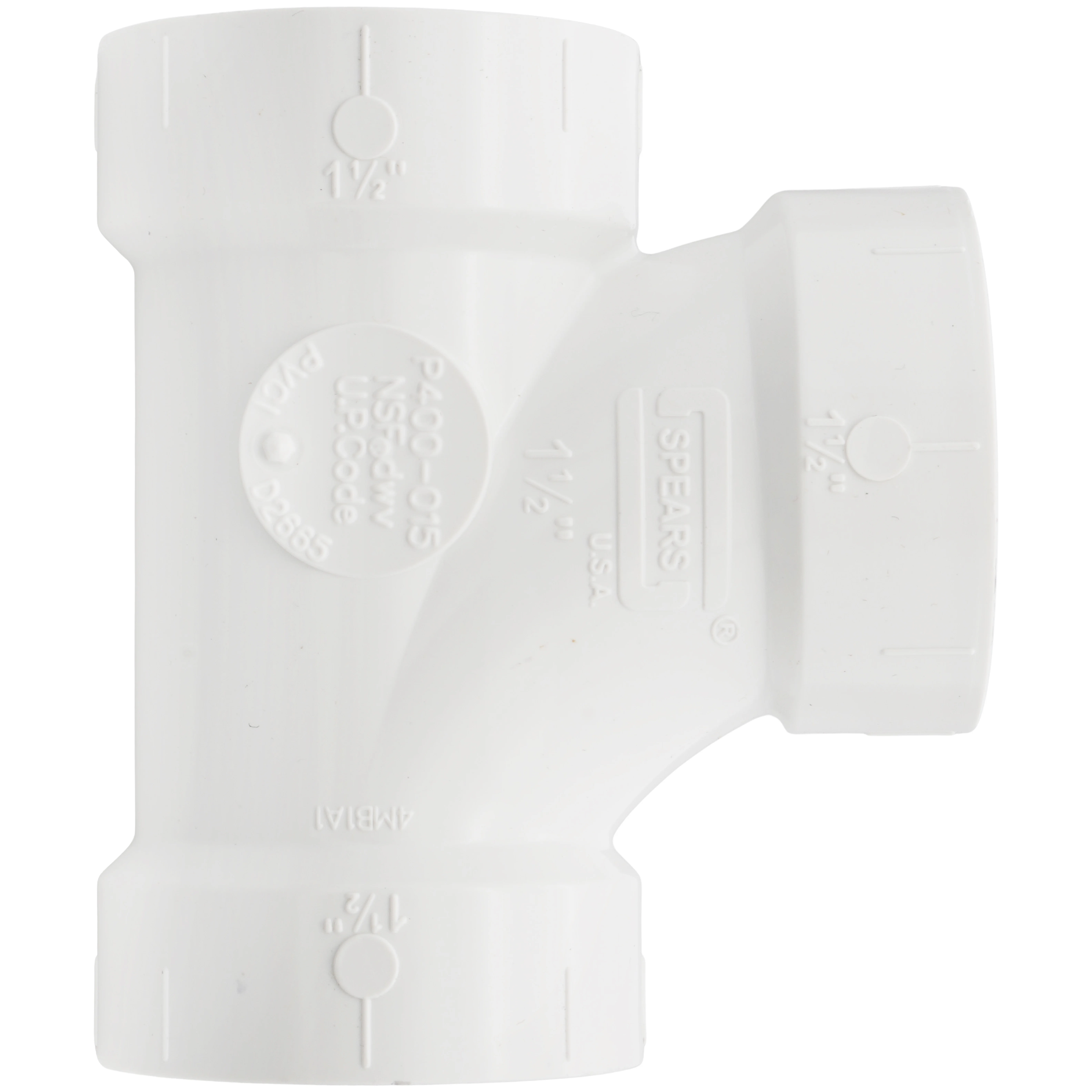 SPEARS VALVES P400-015 Sanitary Tee, Hub x Hub x Hub, 1-1/2 Inch Size, PVC | BU7HLP