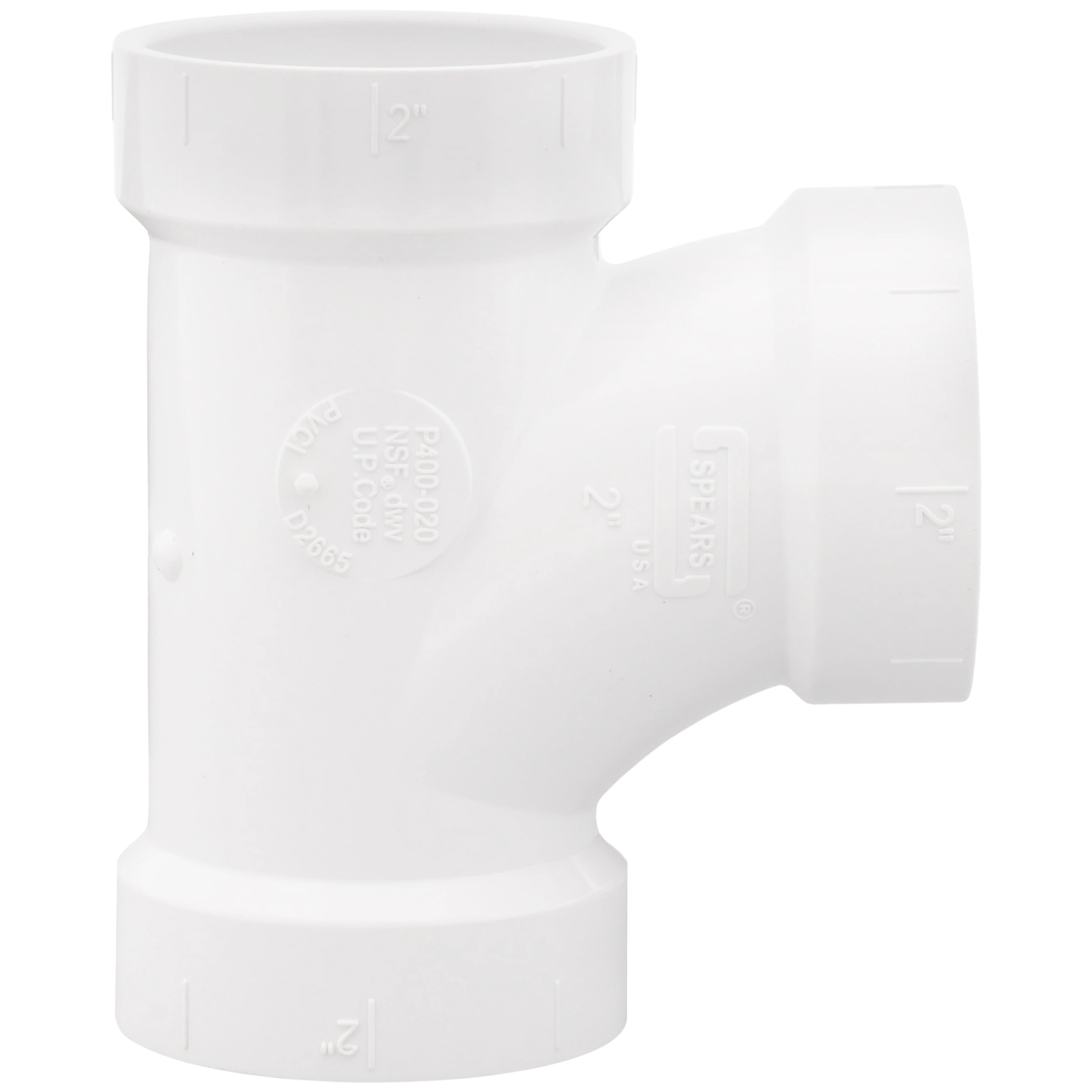 SPEARS VALVES P400-020 Sanitary Tee, Hub x Hub x Hub, 2 Inch Size, PVC | BU7HMU