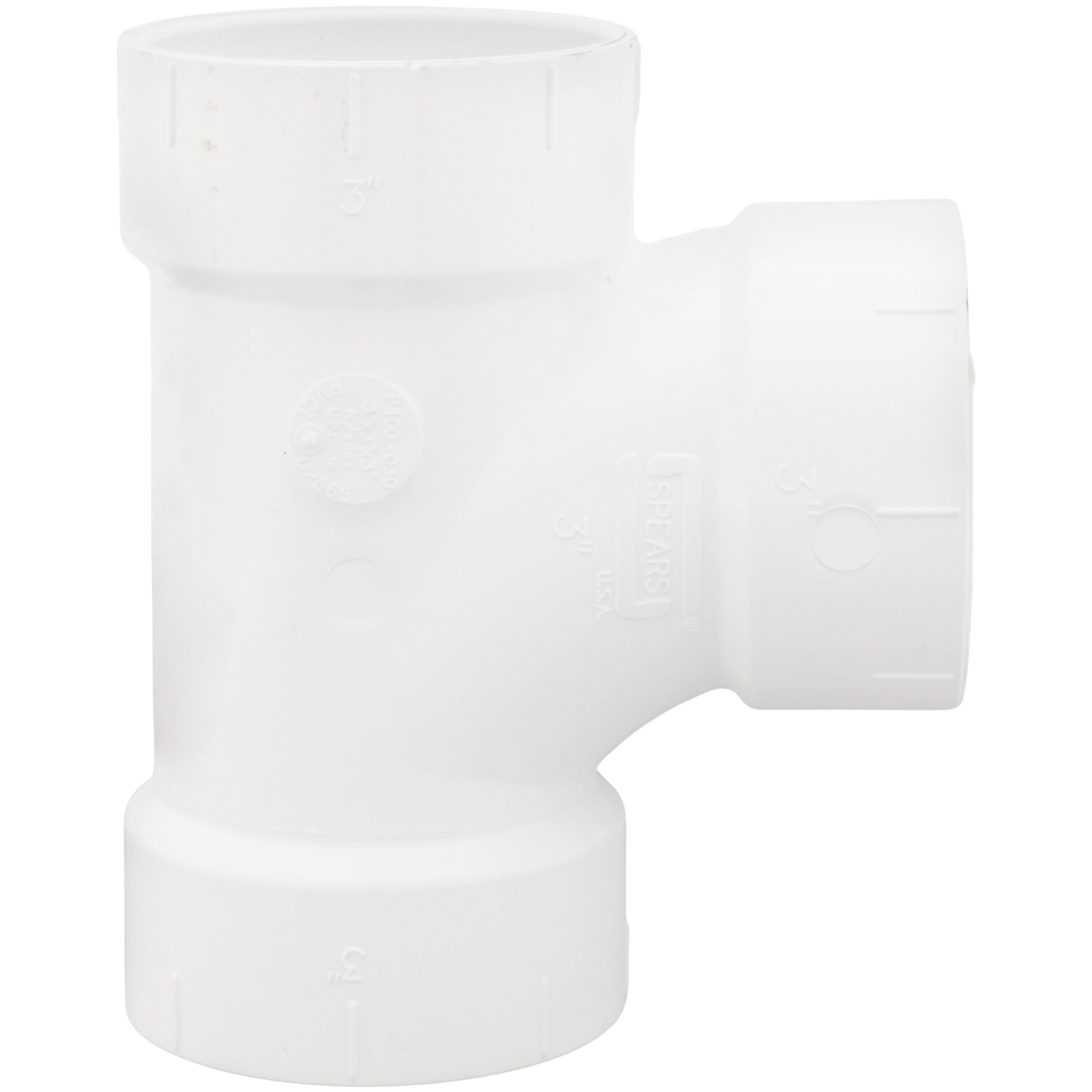 SPEARS VALVES P400-030 Sanitary Tee, Hub x Hub x Hub, 3 Inch Size, PVC | BU7HQY
