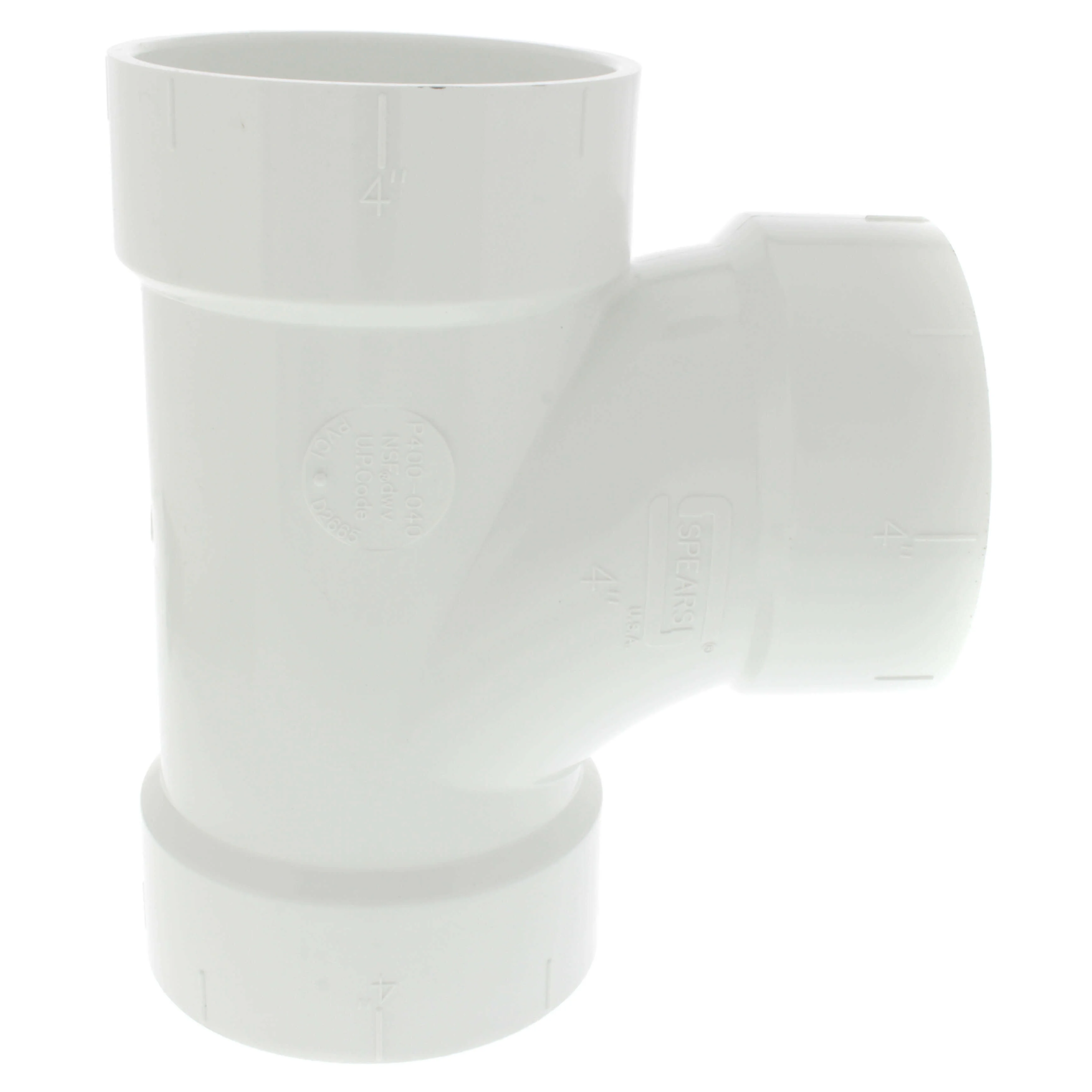 SPEARS VALVES P400-040 Sanitary Tee, Hub x Hub x Hub, 4 Inch Size, PVC | BU7HPM