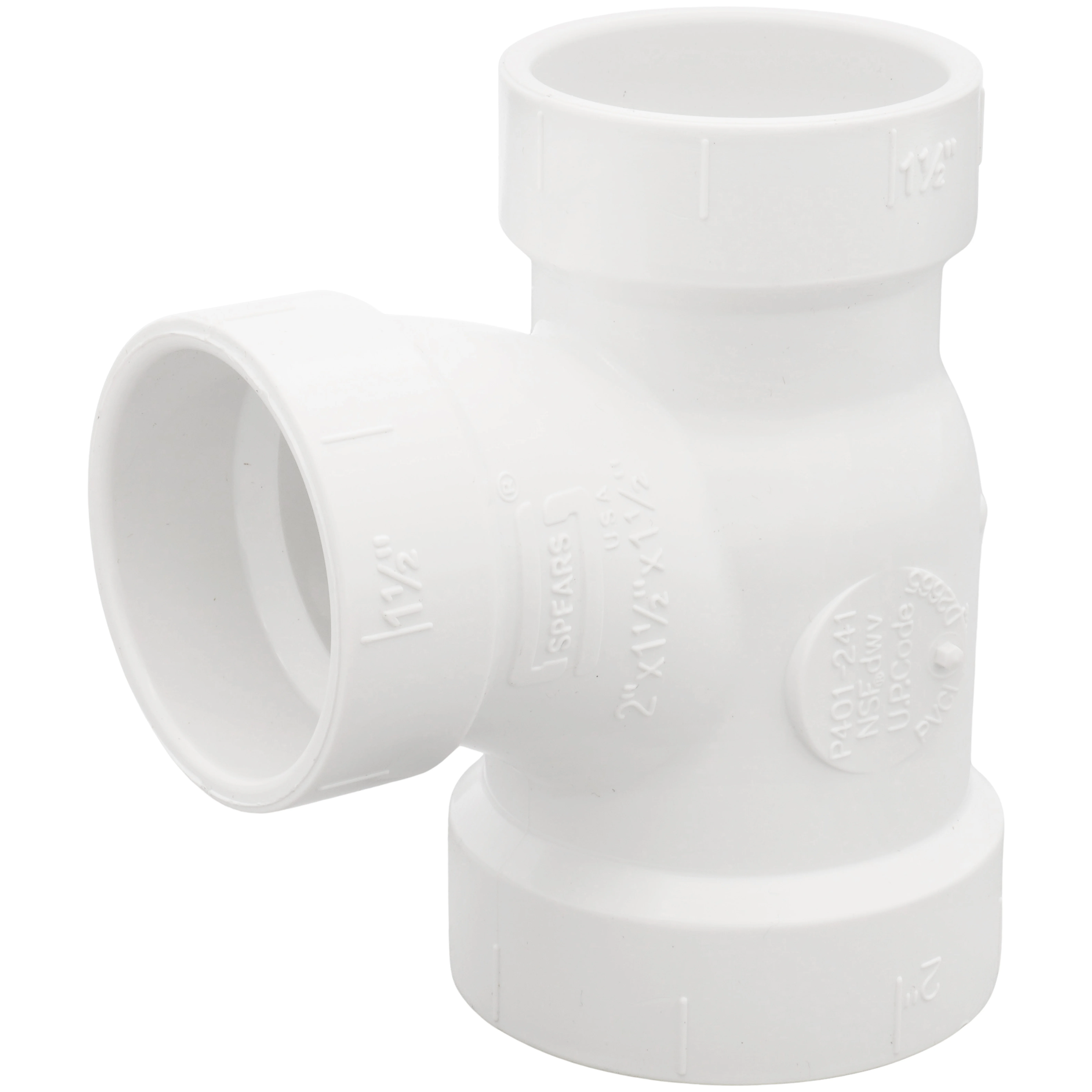 SPEARS VALVES P401-241 Drain Waste Vent Reducer Sanitary Tee, Hub x Hub x Hub, 2 x 1-1/2 x 1-1/2 Size, PVC | BU7JBY