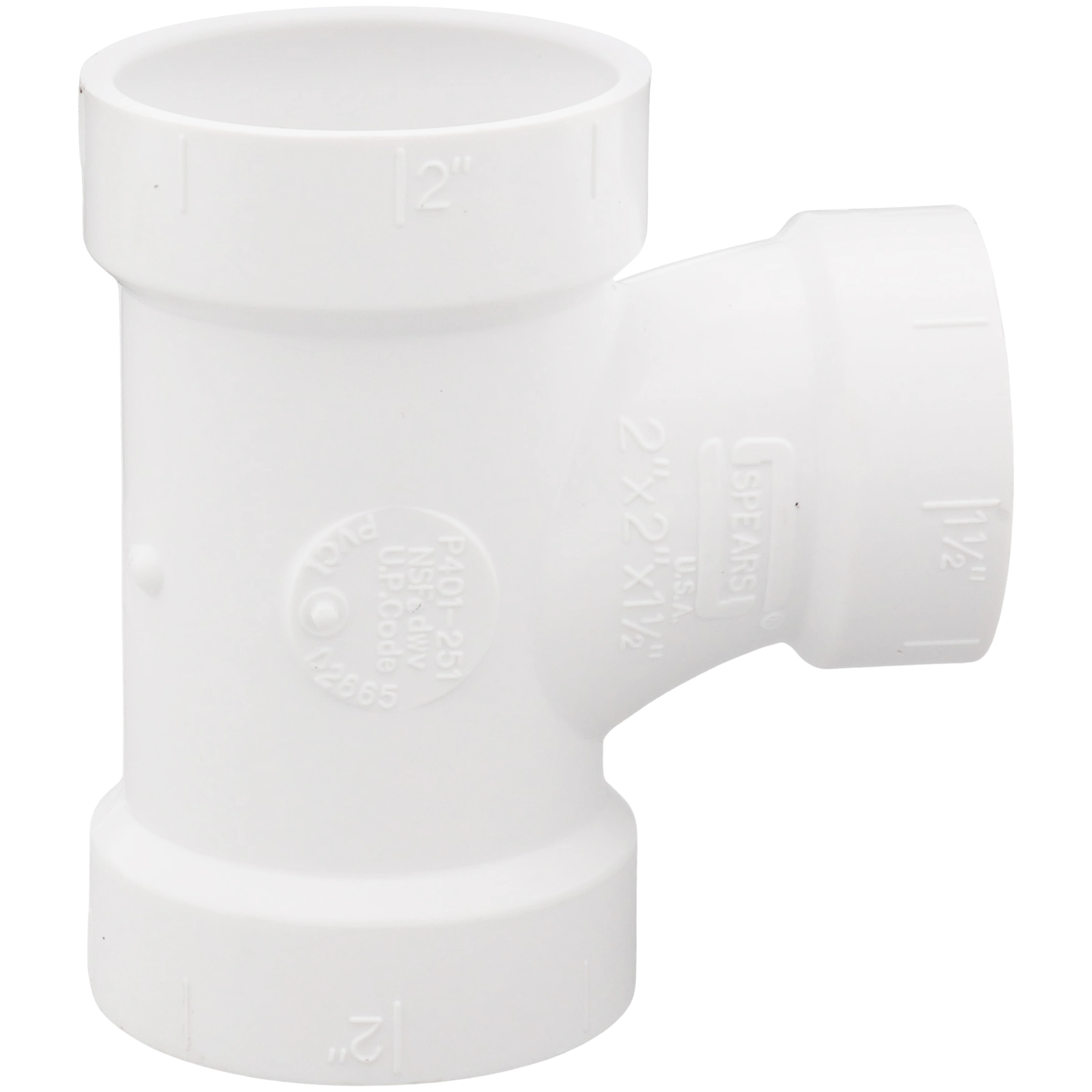 SPEARS VALVES P401-251 Reducer Sanitary Tee, Hub x Hub x Hub, 2 x 2 x 1-1/2 Inch Size, PVC | BU7HTG