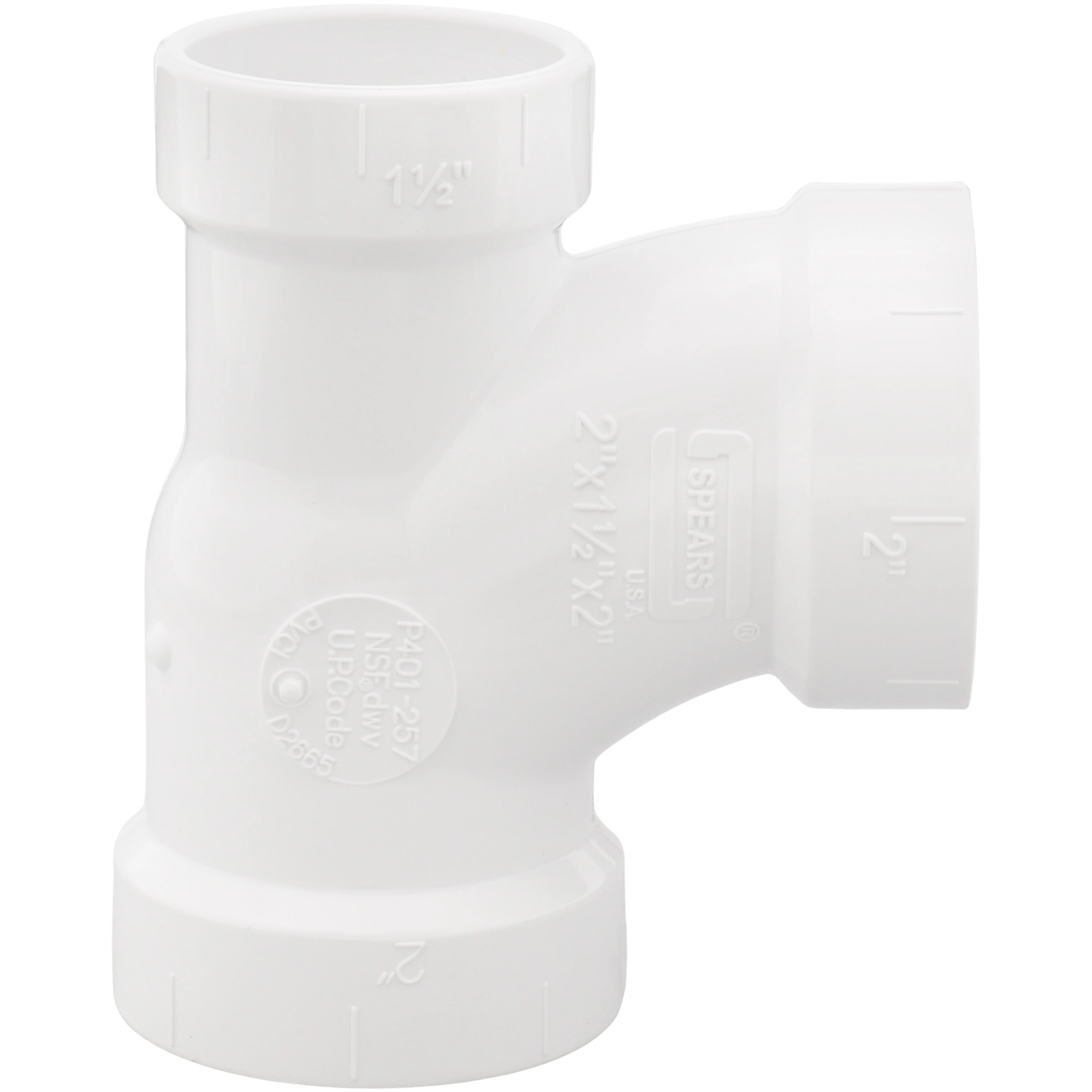 SPEARS VALVES P401-257 Reducer Sanitary Tee, Hub x Hub x Hub, 2 x 1-1/2 x 2 Inch Size, PVC | BU7JRA