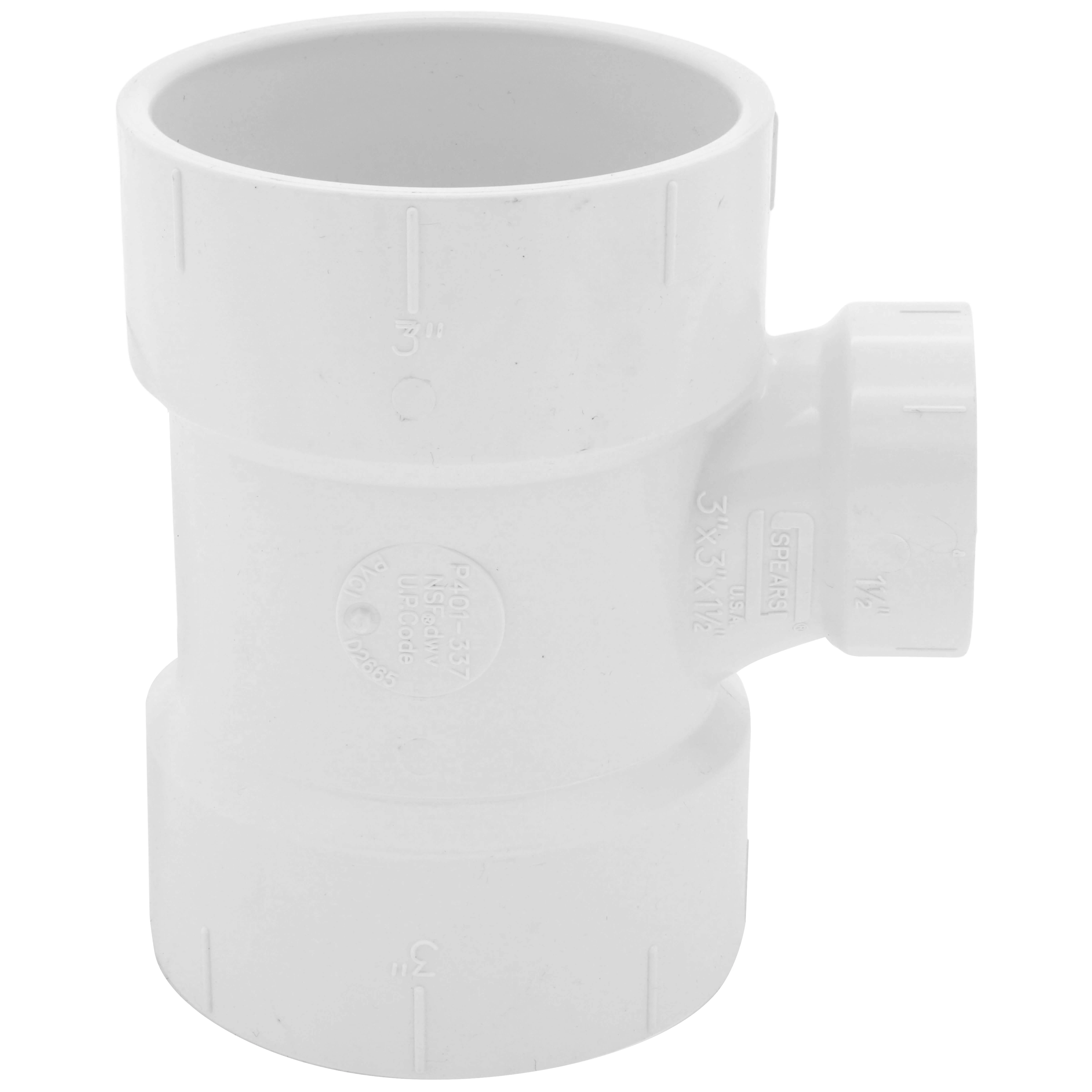 SPEARS VALVES P401-337 Reducer Sanitary Tee, Hub x Hub x Hub, 3 x 3 x 1-1/2 Inch Size, PVC | BU7HTN