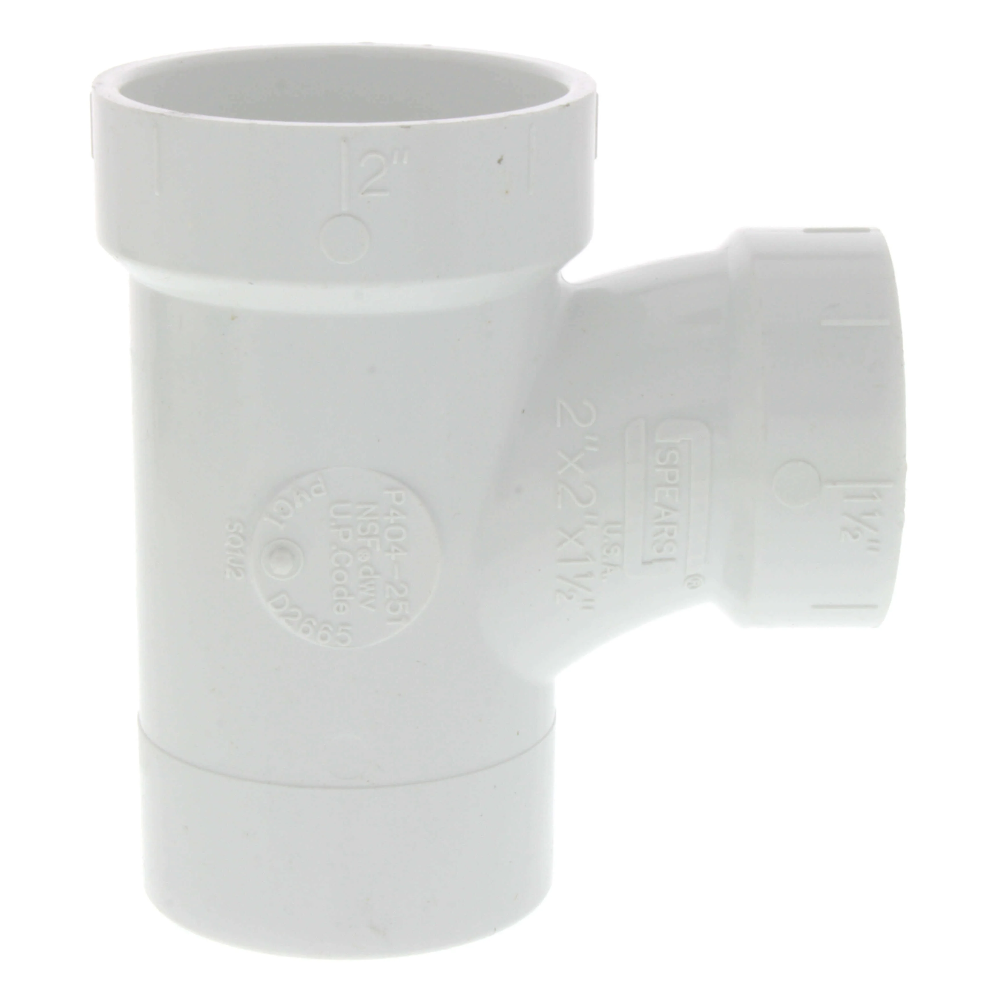 SPEARS VALVES P404-251 Drain Waste Vent Reducer Street Sanitary Tee, Spigot x Hub, 2 x 2 x 1-1/2 Size, PVC | BU7PED