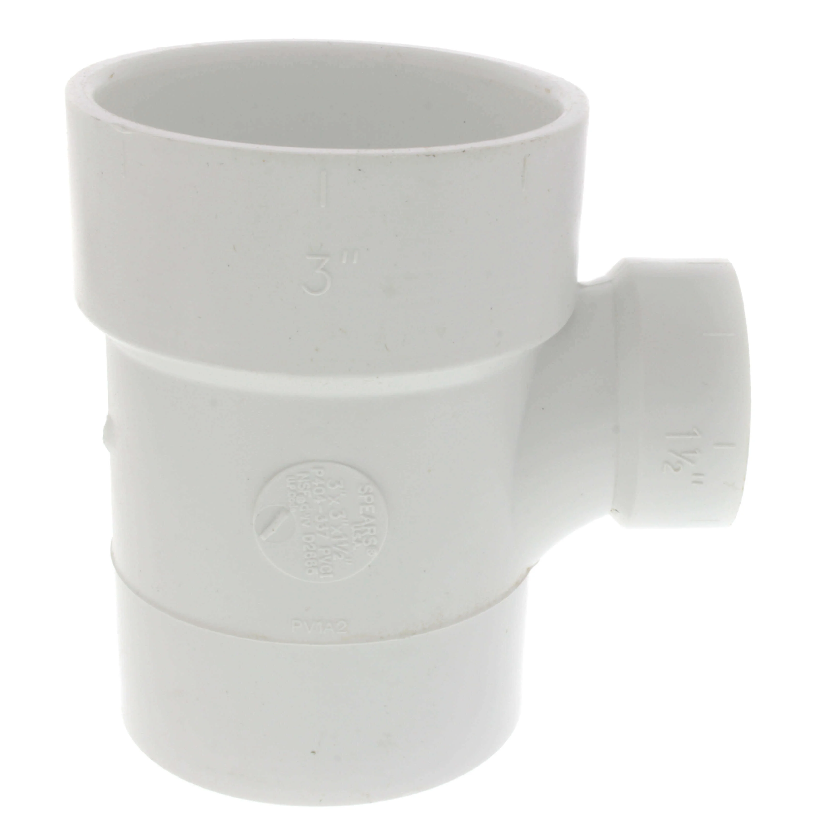 SPEARS VALVES P404-337 Drain Waste Vent Reducer Street Sanitary Tee, Spigot x Hub, 3 x 3 x 1-1/2 Size, PVC | BU8AFM