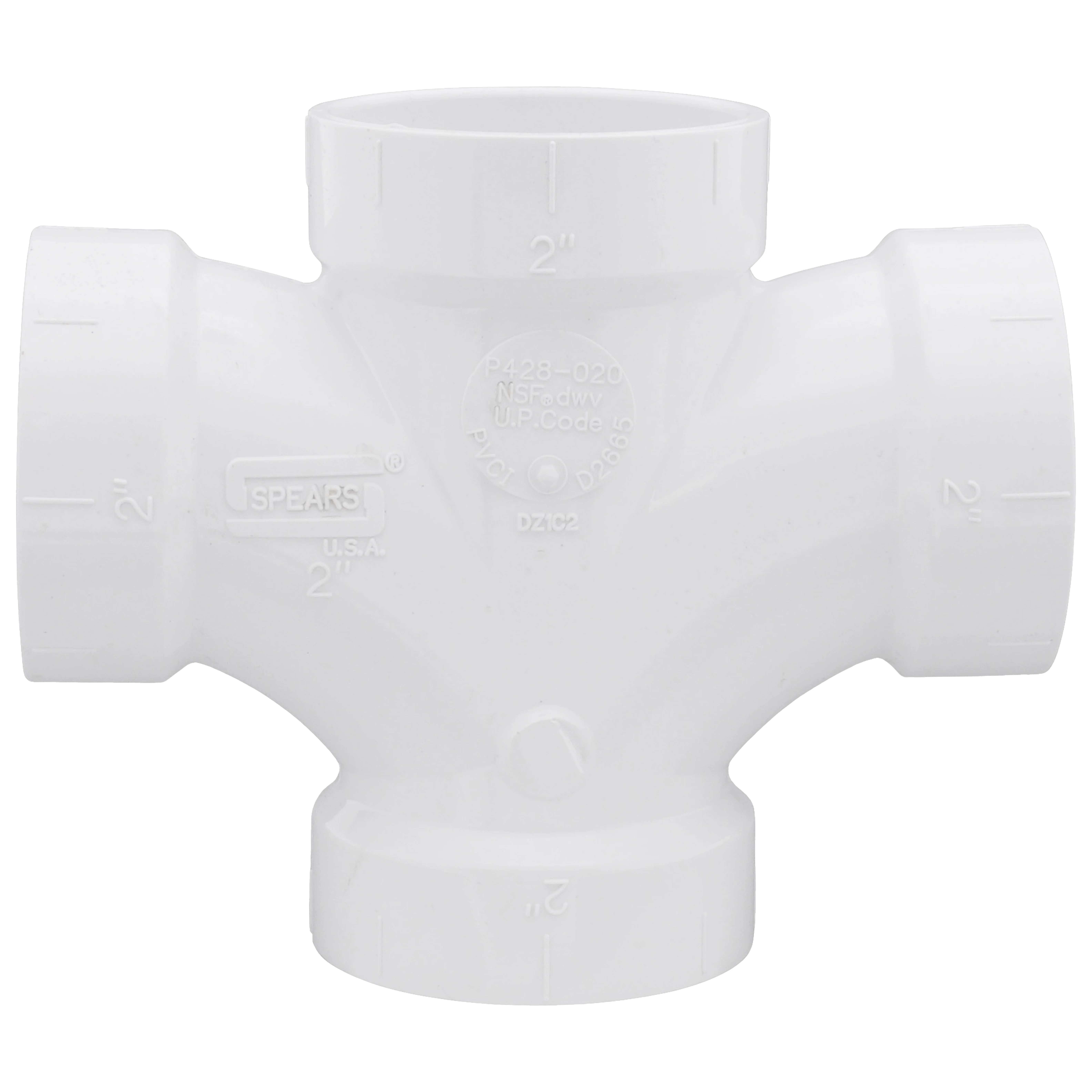 SPEARS VALVES P428-020 Double Sanitary Tee, Hub, 2 Inch Size, PVC | BU7JUT