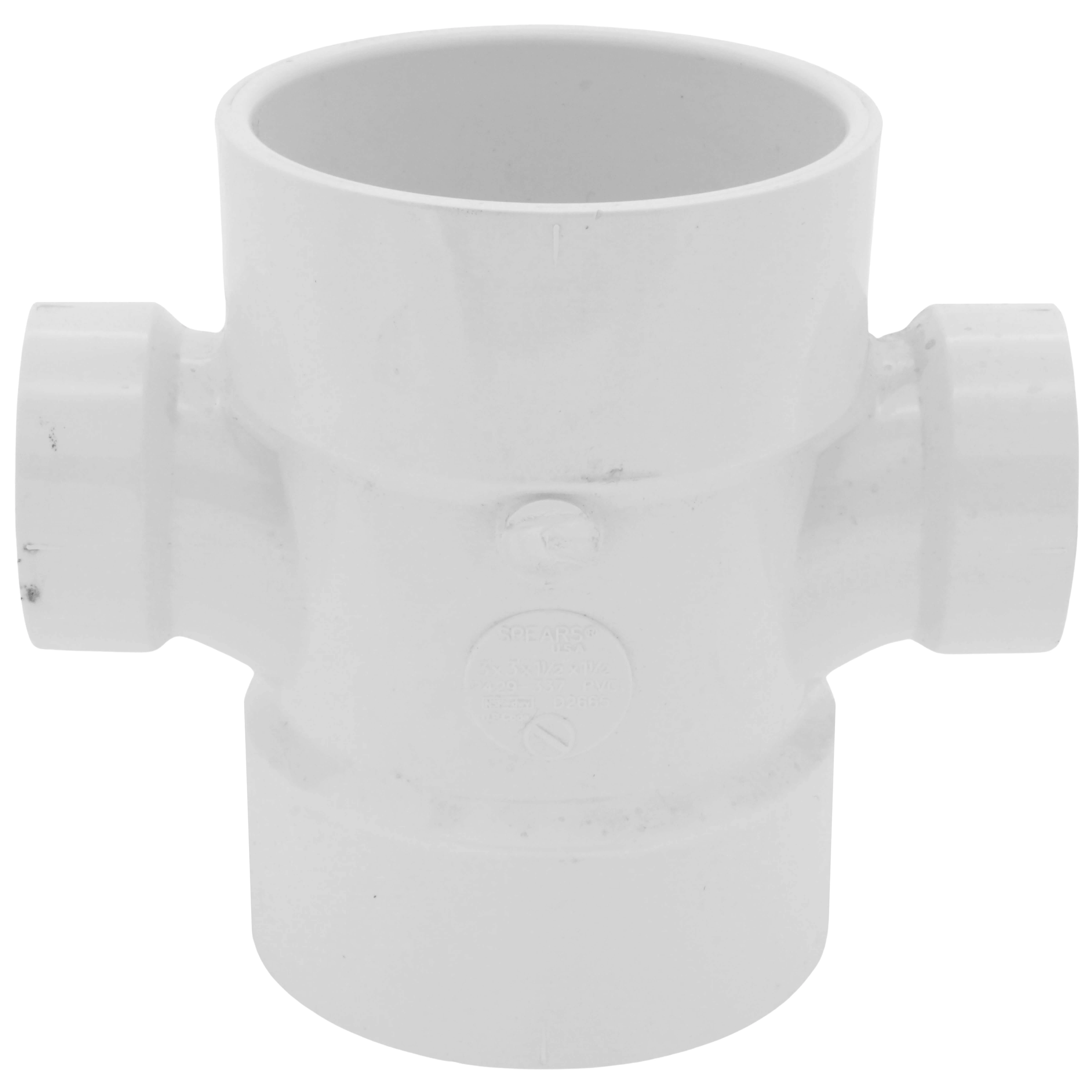 SPEARS VALVES P429-337 Double Sanitary Tee, Reducer, Hub, 3 x 3 x 1-1/2 x 1-1/2 Inch Size, PVC | BU7JYH
