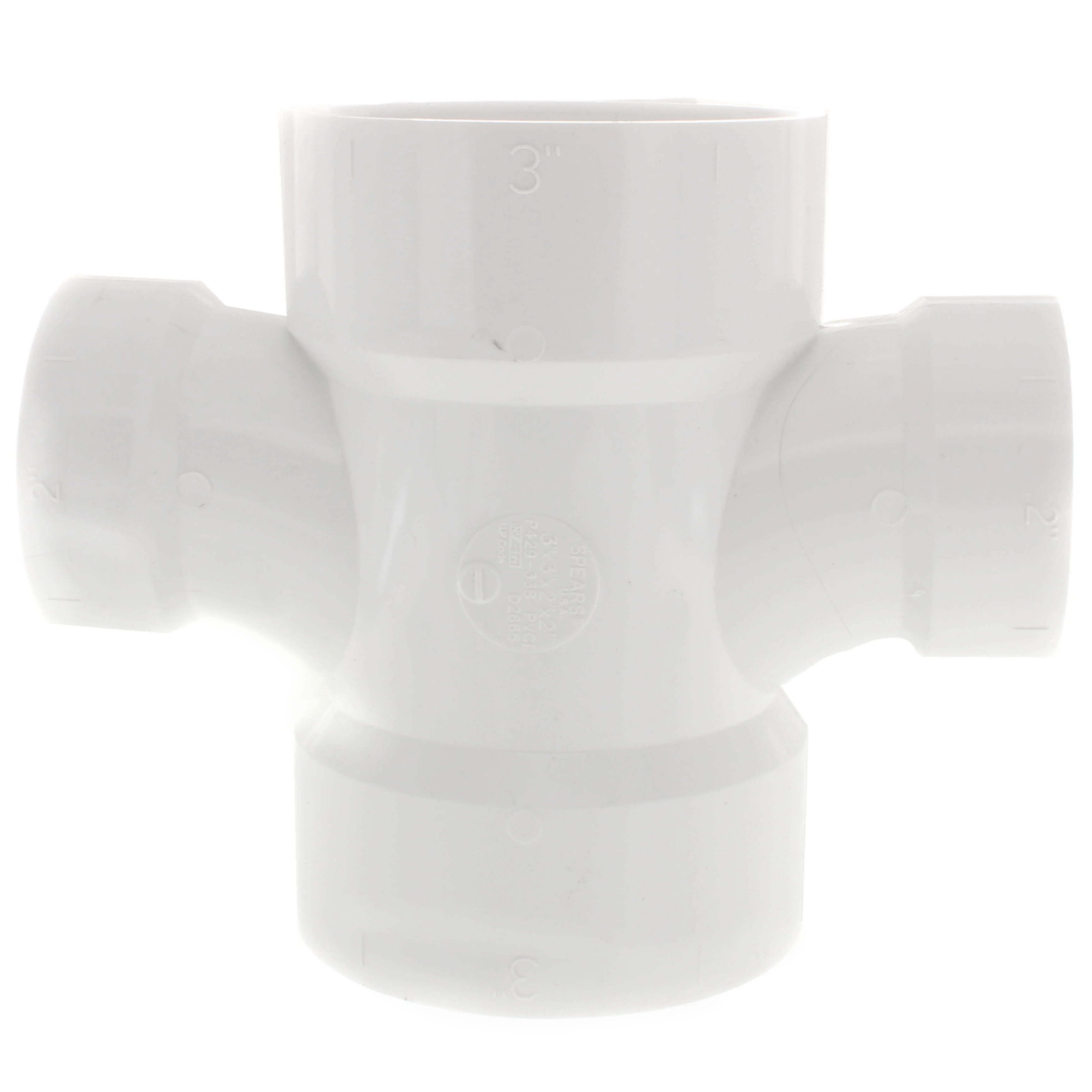 SPEARS VALVES P429-338 Double Sanitary Tee, Hub x Hub x Hub x Hub, 3 x 3 x 2 x 2 Size, PVC | BU7KCG