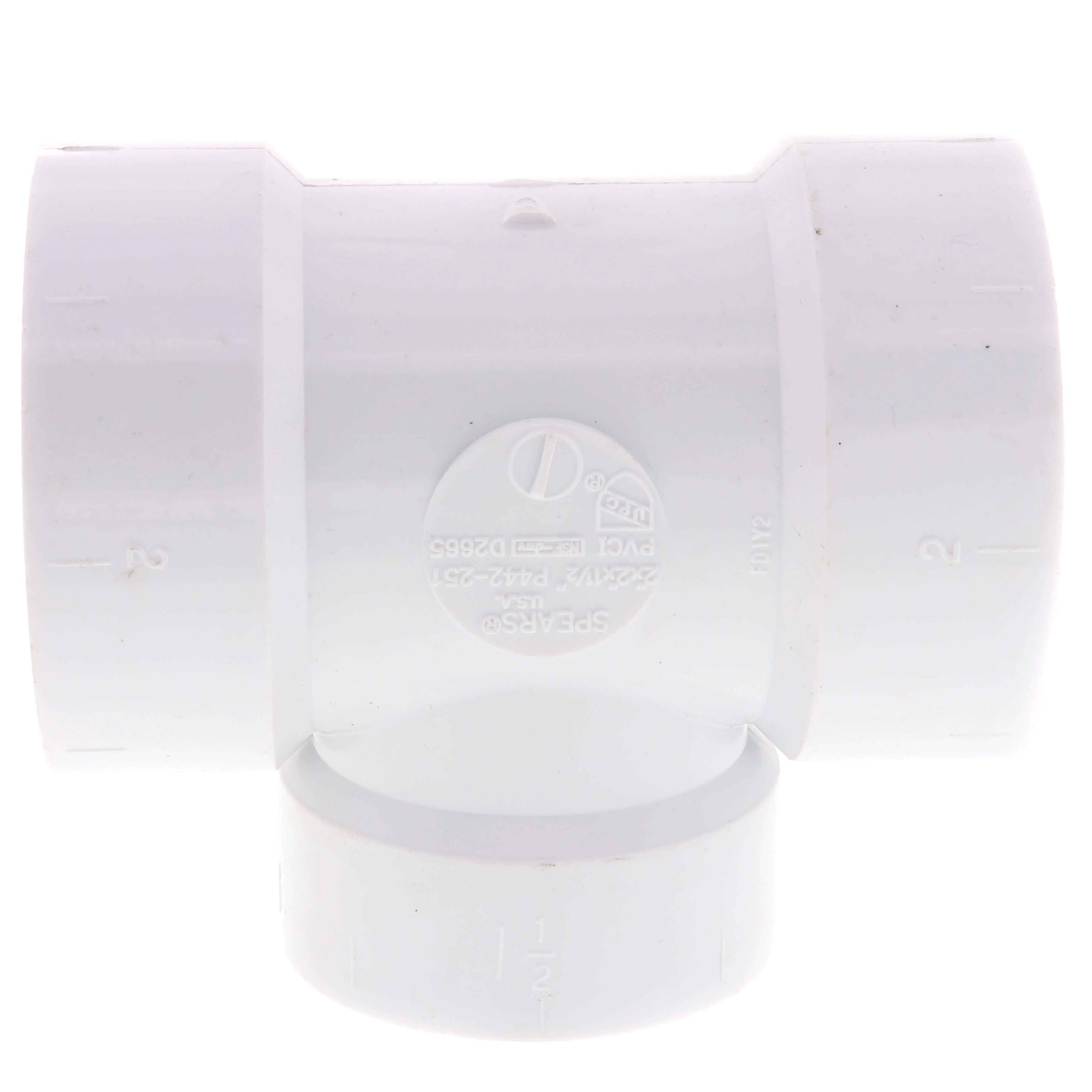 SPEARS VALVES P442-251 Drain Waste Vent Reducer Vent Tee, Hub x Hub x Hub, 2 x 1-1/2 Size, PVC | BU8AJC