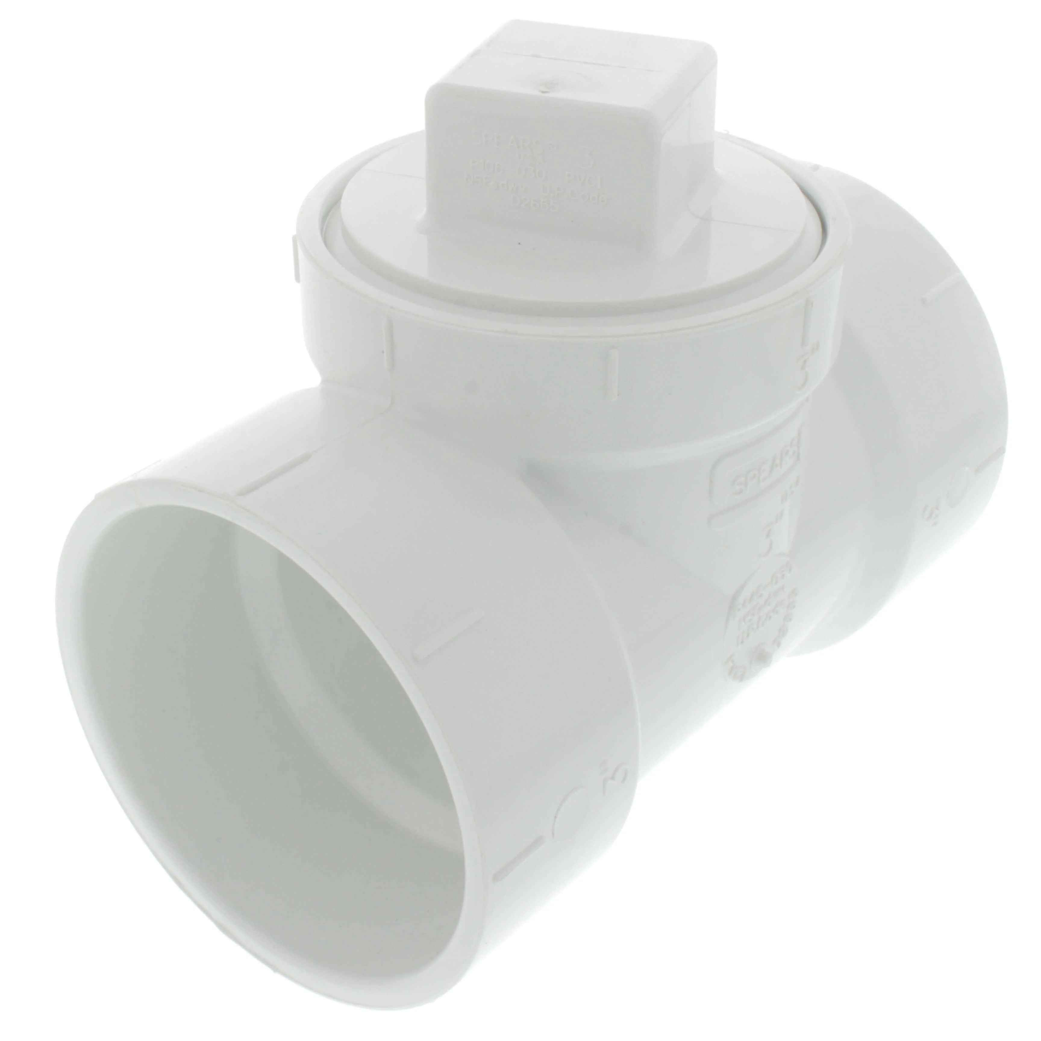 SPEARS VALVES P444X-030 Drain Waste Vent Cleanout Tee, With Plug, Hub x Hub x FPT, 3 Size, PVC | BU8AKC