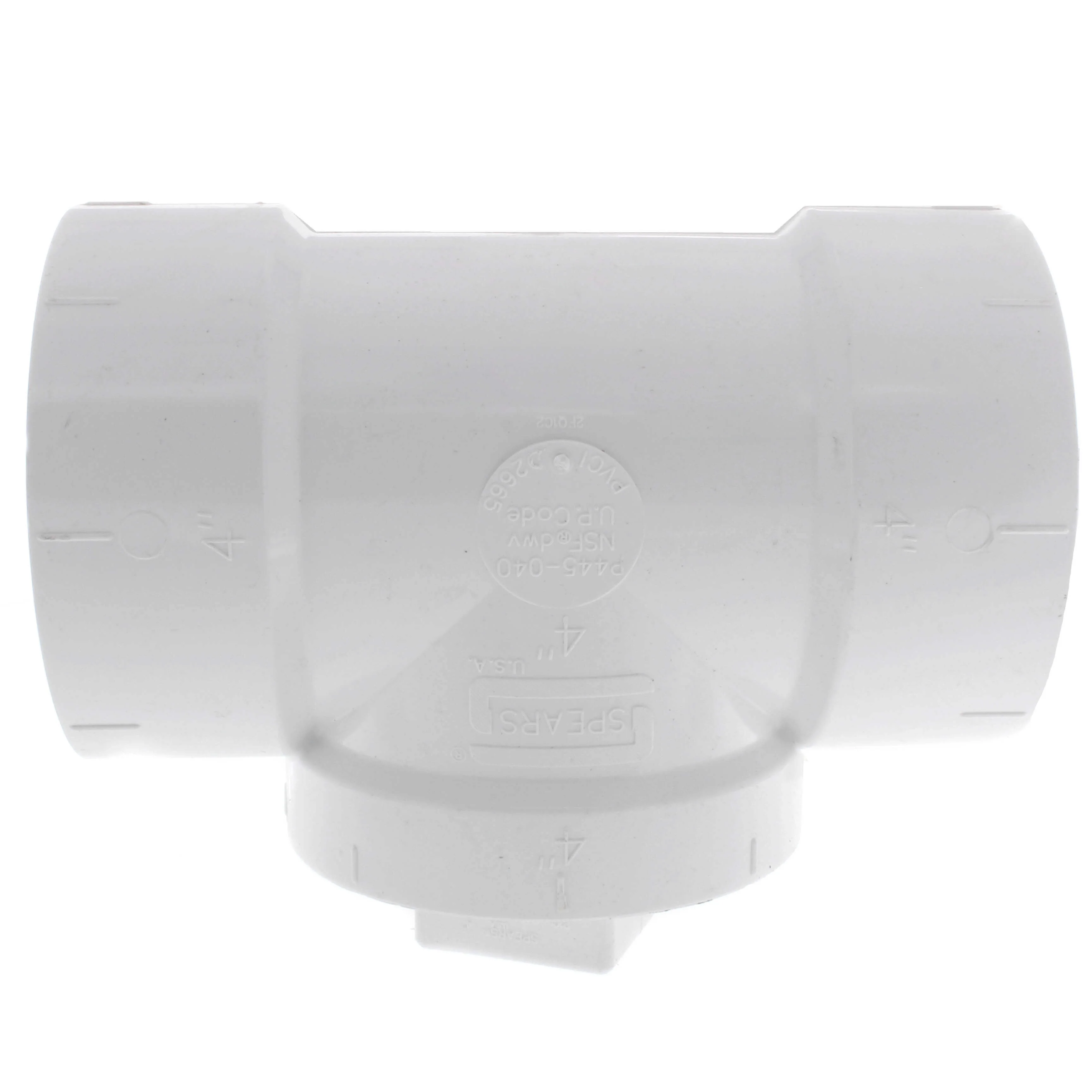 SPEARS VALVES P444X-040 Drain Waste Vent Cleanout Tee, With Plug, Hub x Hub x FPT, 4 Size, PVC | BU7NZD