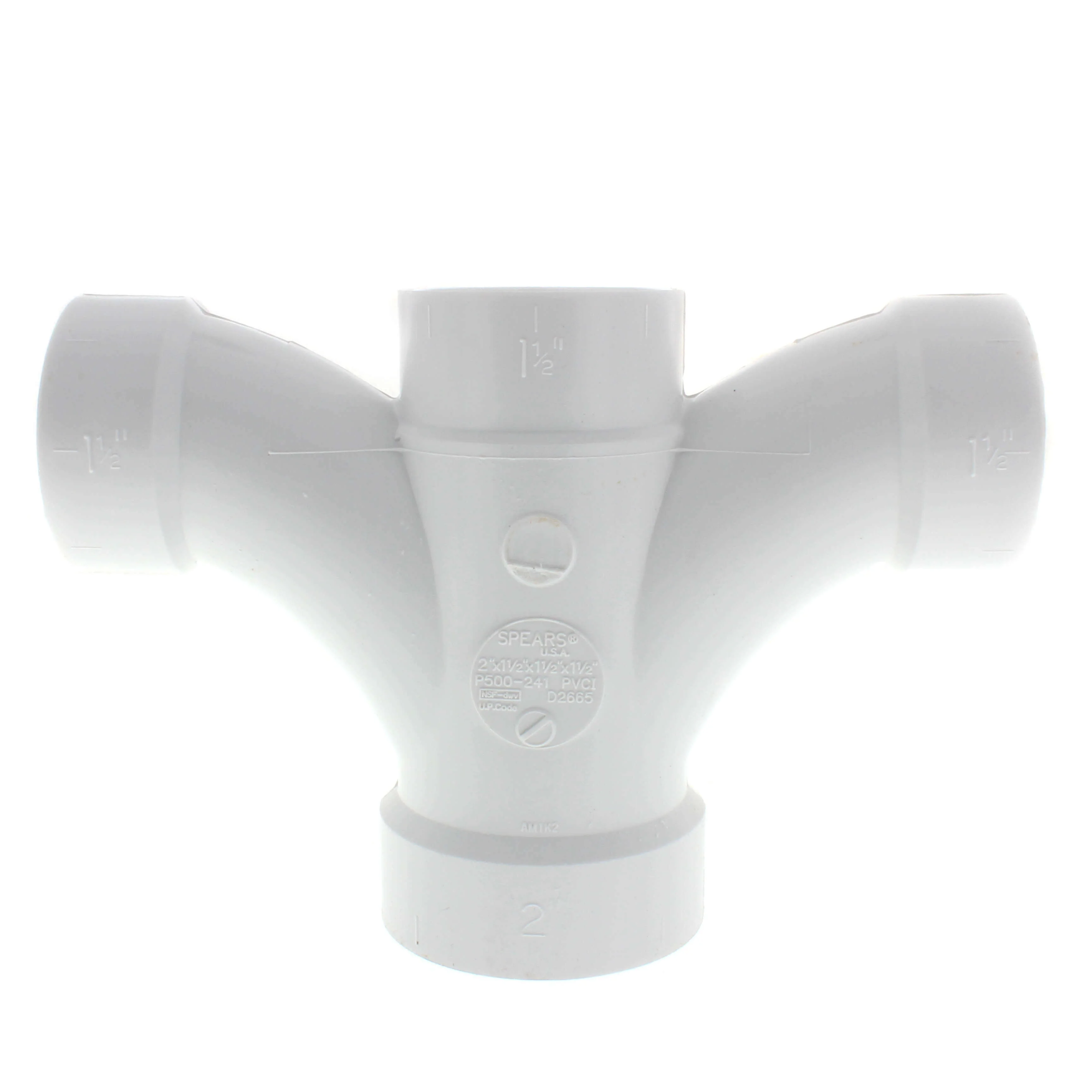 SPEARS VALVES P500-241 Double Fixture Fitting, Hub x Hub x Hub, 2 x 1-1/2 x 1-1/2 x 1-1/2 Size, PVC | BU8ARJ