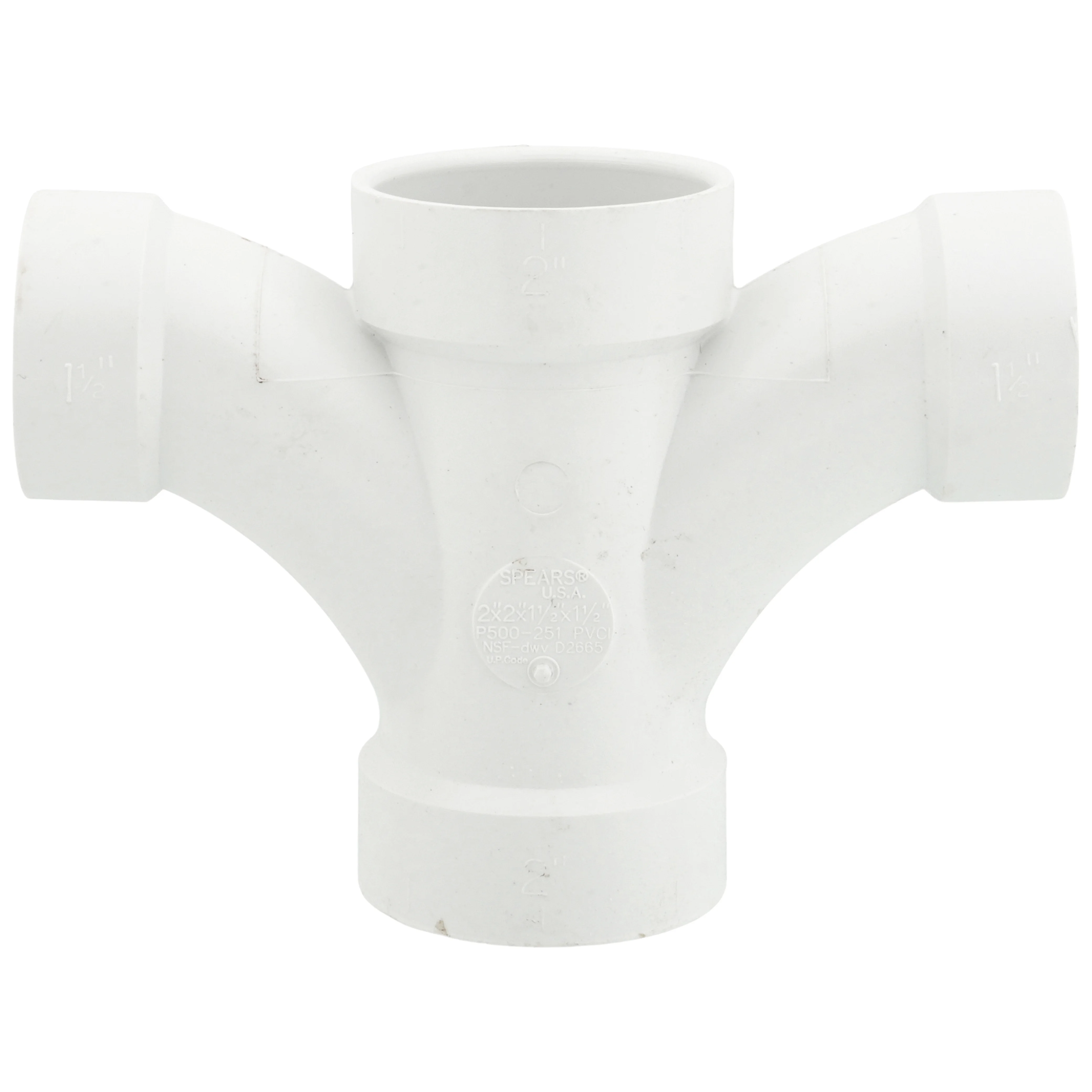 SPEARS VALVES P500-251 Fixture Fitting, Hub x Hub x Hub x Hub, 2 x 2 x 1-1/2 x 1-1/2 Size, PVC | BU8ARM