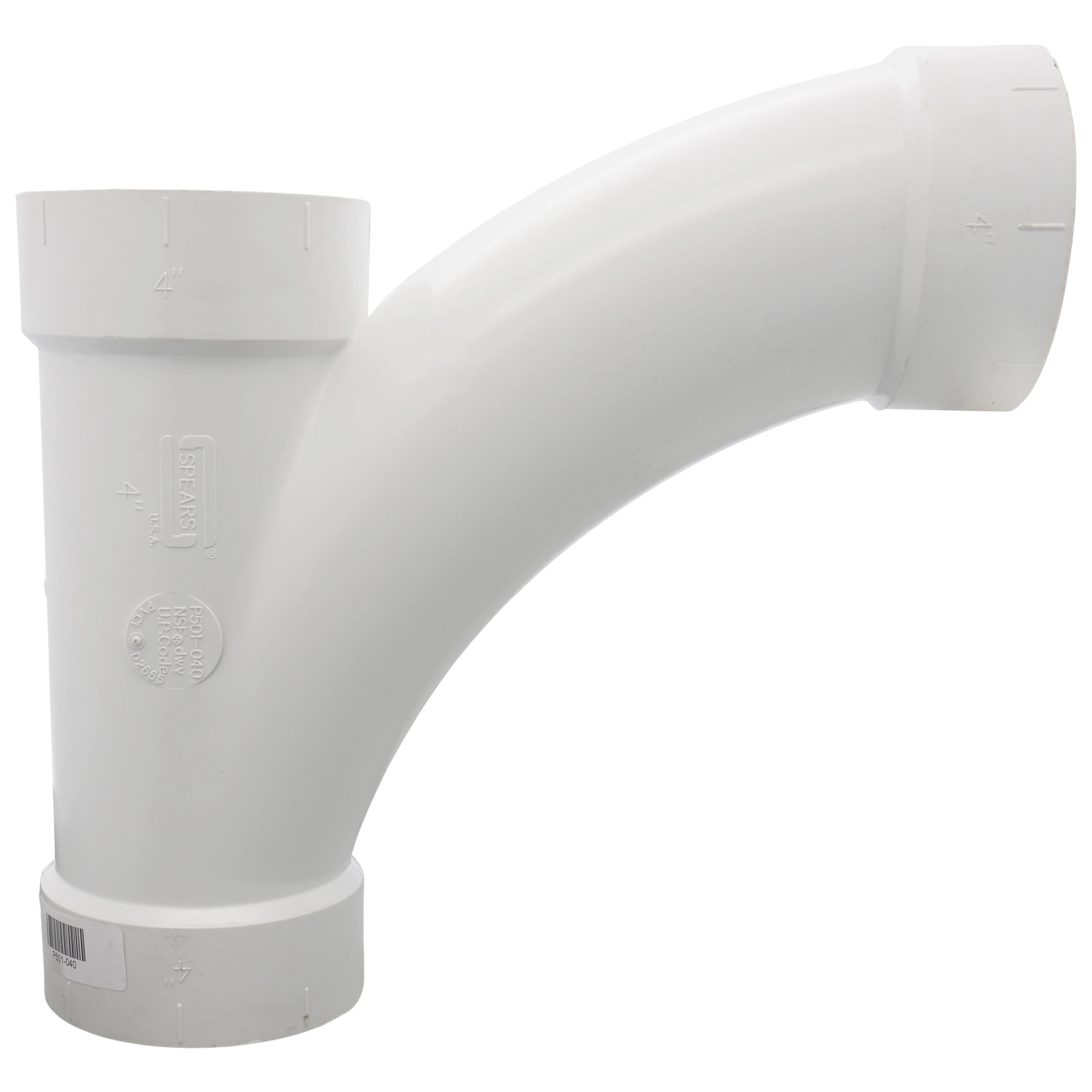SPEARS VALVES P501-040 Pipe, Combination Wye and 1/8 Bend, Hub x Hub x Hub, 4 Size, PVC | BU7JGJ