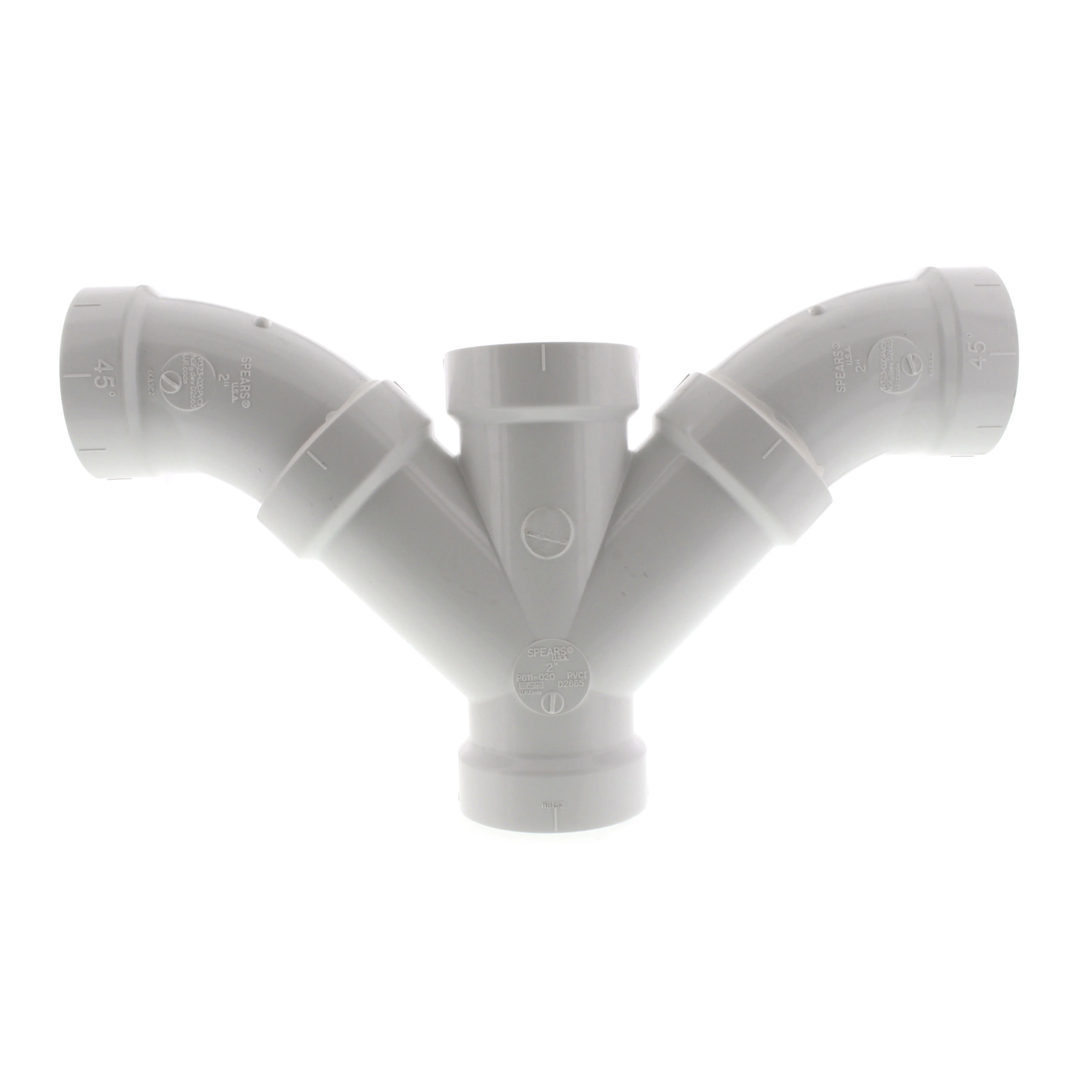 SPEARS VALVES P507-020 Drain Waste Vent Double Combination Wye, 1/8 Bend, 2 Size, PVC | BU8ANL