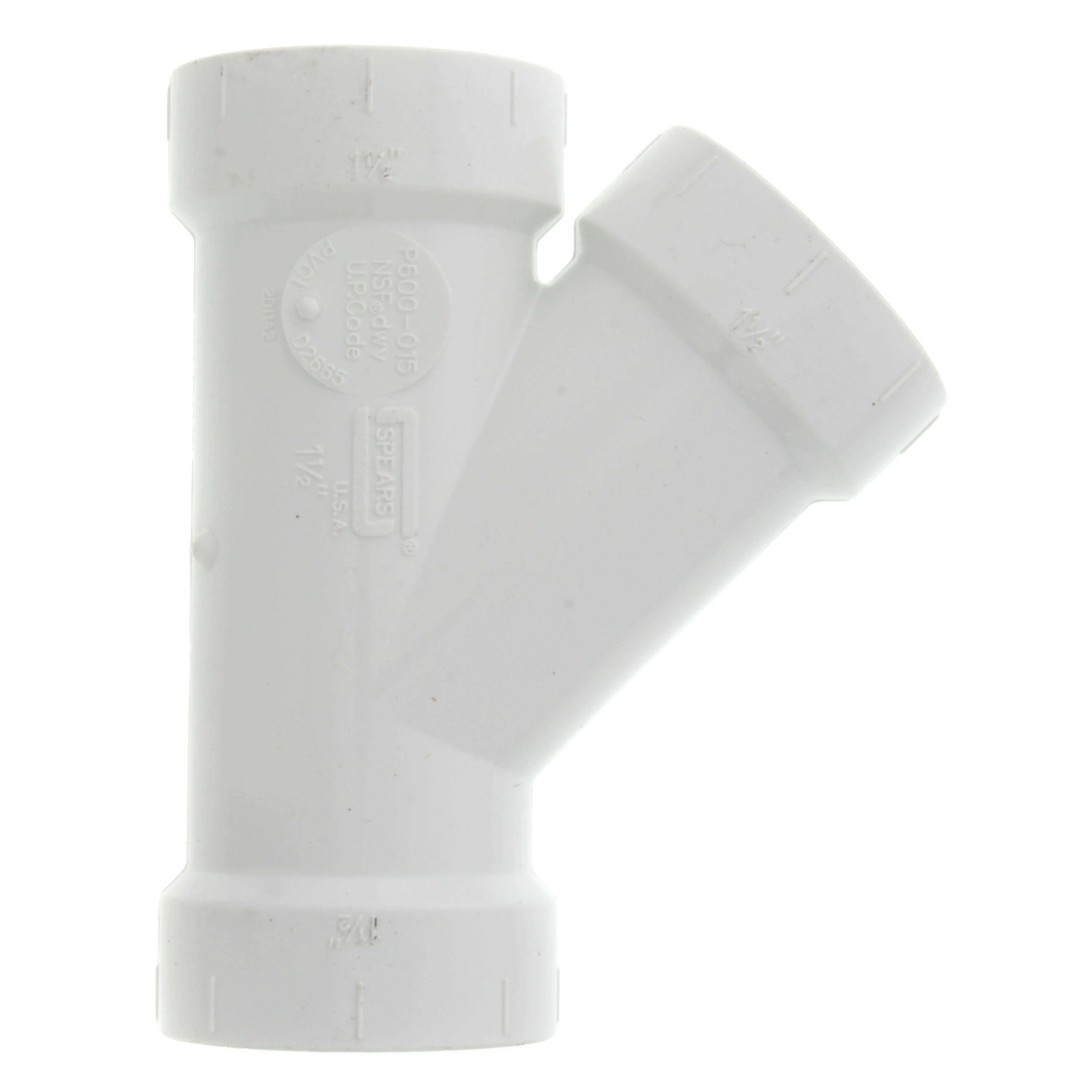 SPEARS VALVES P600-015 Drain Waste Vent Wye, Hub x Hub x Hub, 1-1/2 Size, PVC | BU7HPK