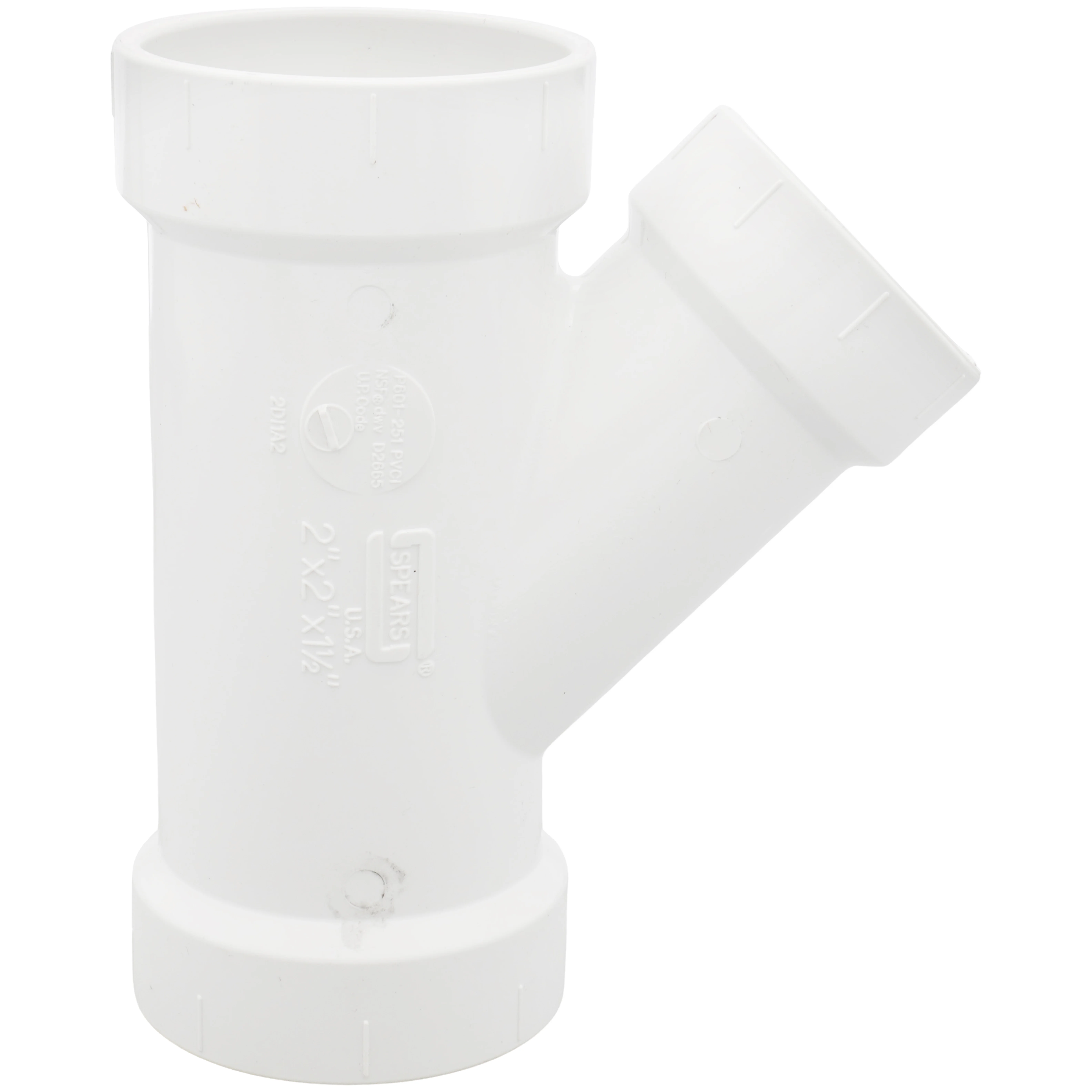 SPEARS VALVES P601-251 Drain Waste Vent Reducer Wye, Hub x Hub x Hub, 2 x 2 x 1-1/2 Size, PVC | BU7HXH
