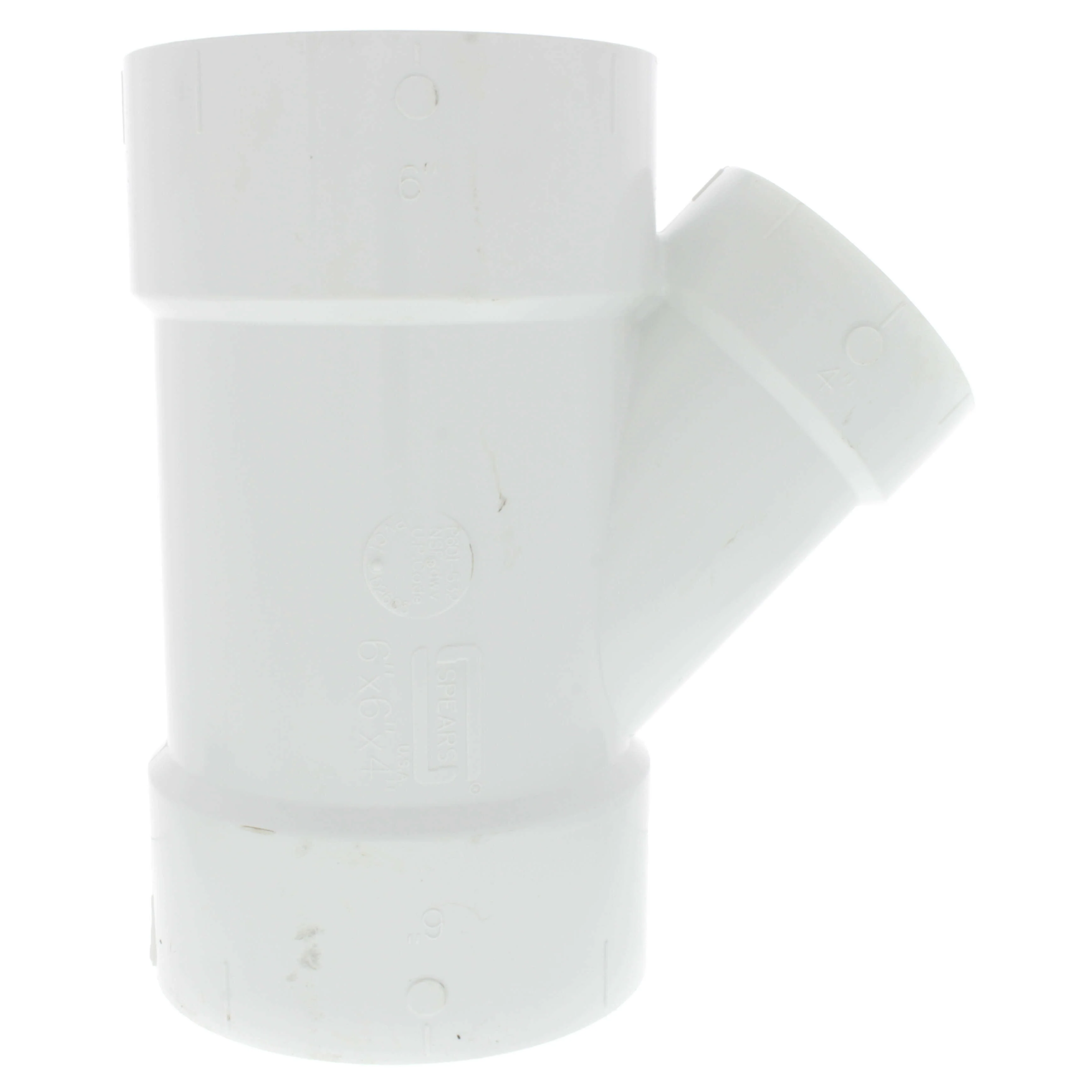 SPEARS VALVES P601-532 Drain Waste Vent Reducer Wye, Hub x Hub x Hub, 6 x 6 x 4 Size, PVC | BU7JQG