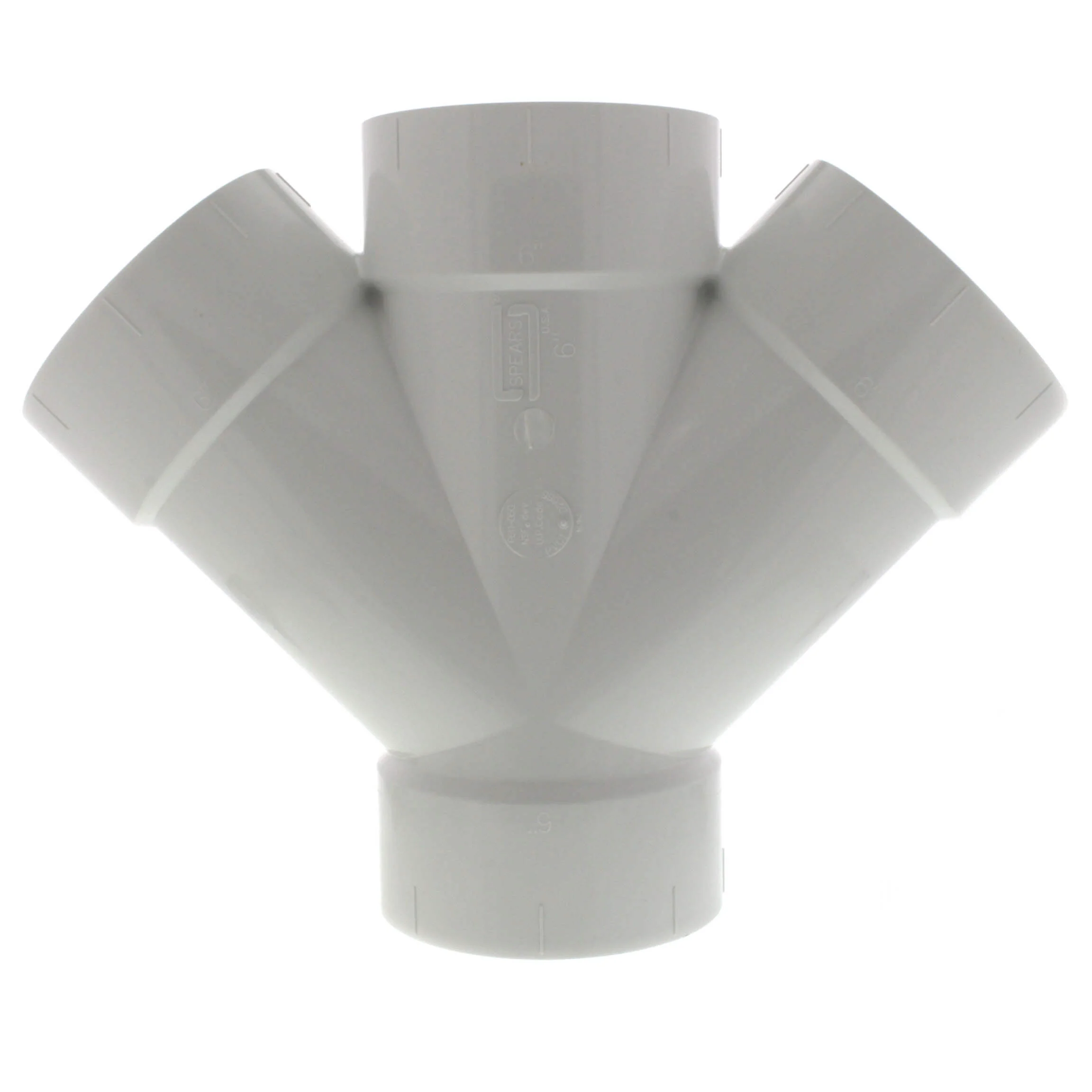 SPEARS VALVES P611-060 Drain Waste Vent Double Wye, Hub x Hub x Hub x Hub, 6 Size, PVC | BU8AYN