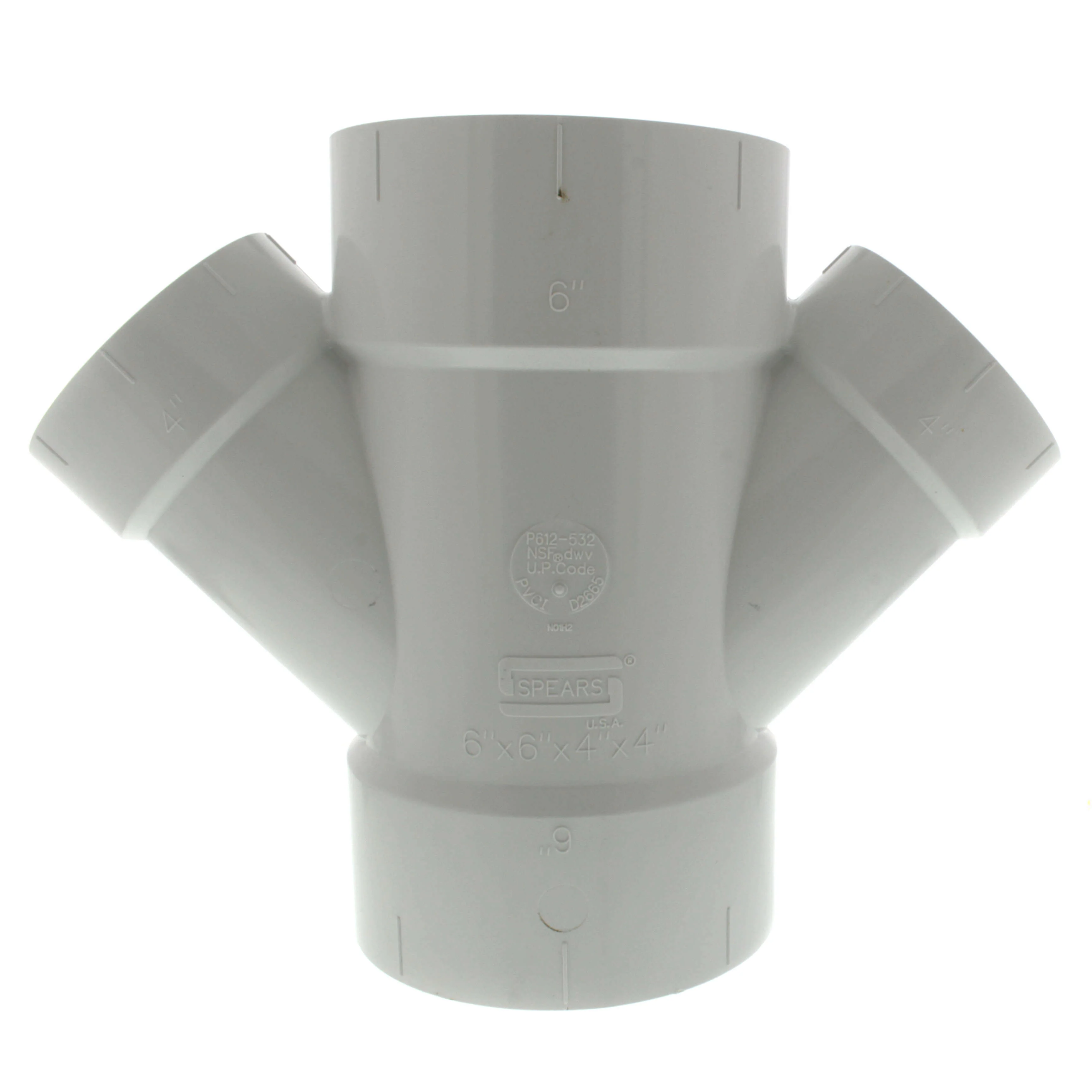 SPEARS VALVES P612-532 Reducer Double Wye, Hub, 6 x 6 x 4 x 4 Inch Size, PVC | BU7NZQ