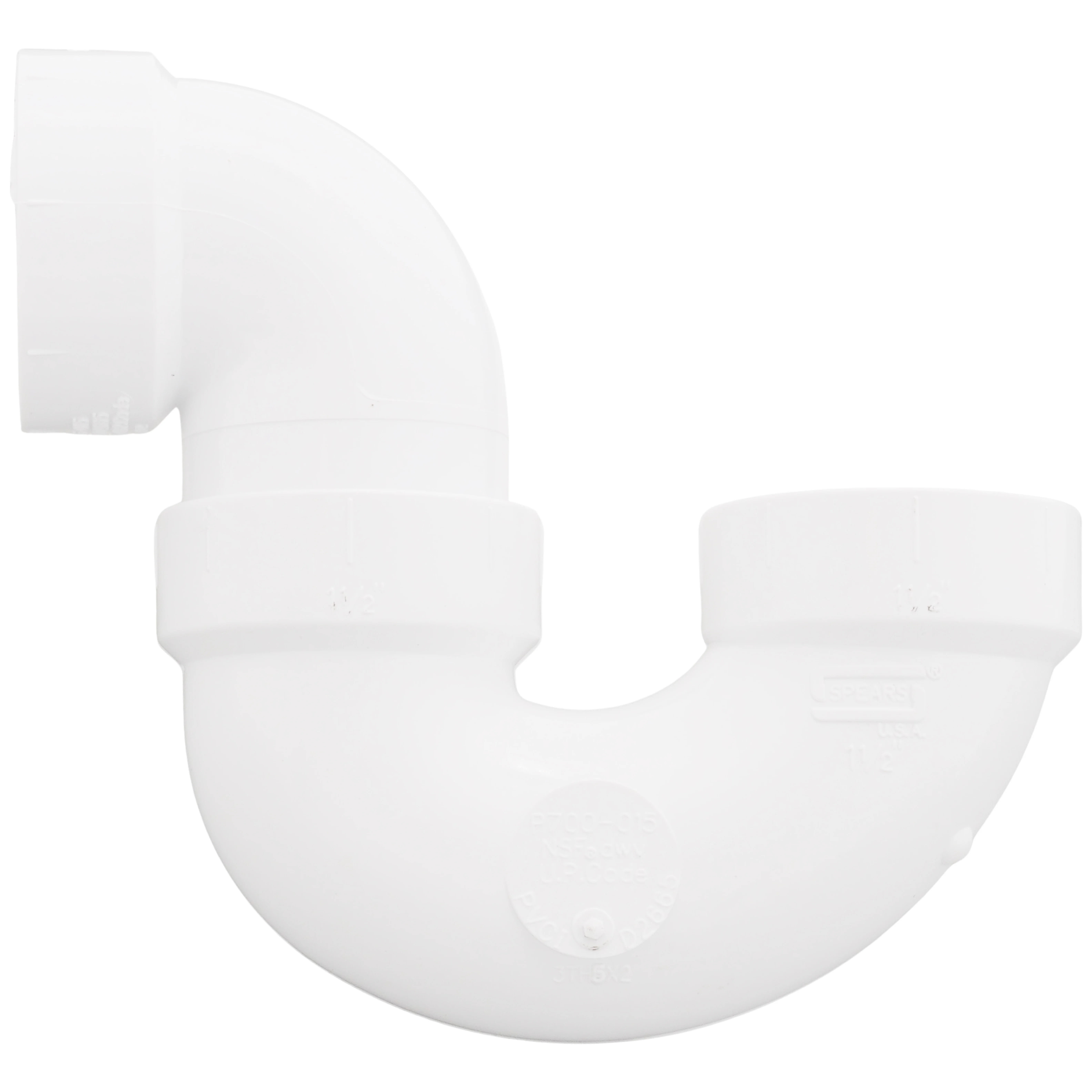 SPEARS VALVES P706X-015 Drain Waste Vent Solid P-Trap, Hub x Hub, 1-1/2 Size, PVC | BU7HLU