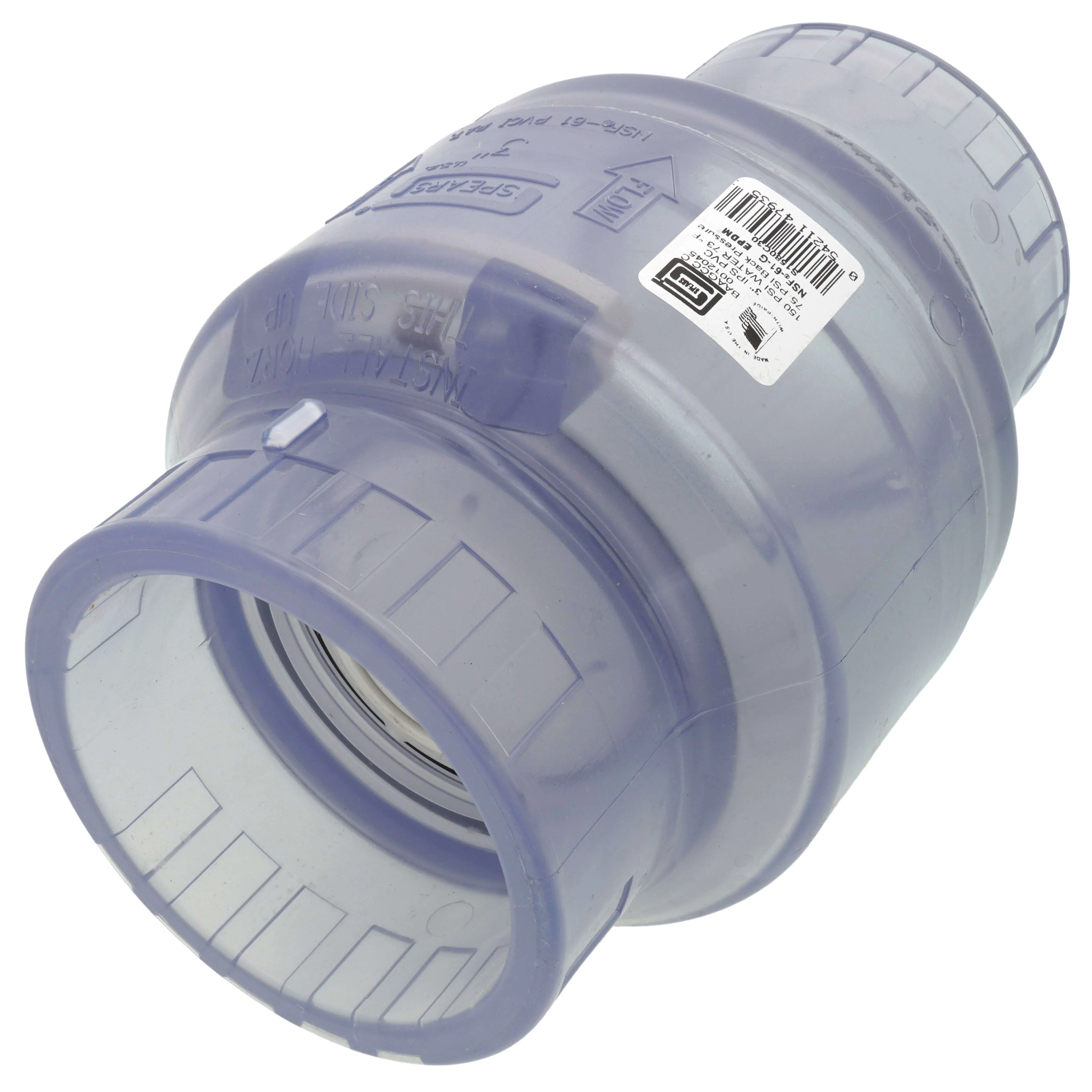 SPEARS VALVES S1580C30 Utility Spring Check Valve, Socket, EPDM, 3 Size, PVC, Clear | CC3VDR