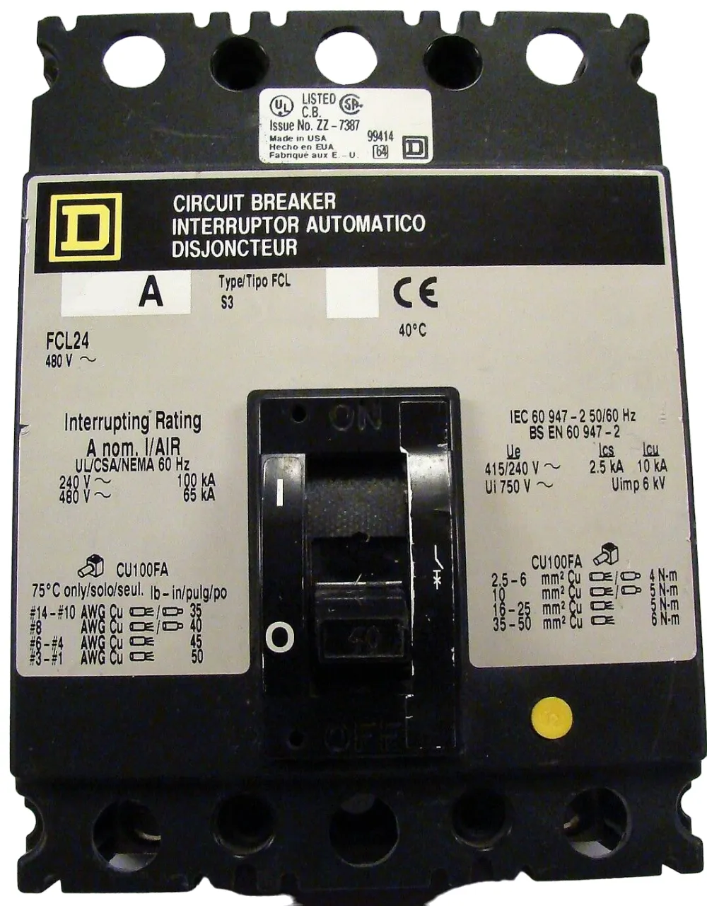 SQUARE D FCL24035 Circuit Breaker Feed-thru 35 Amp 480vac 2p 65kaic@480v | AG8NGG