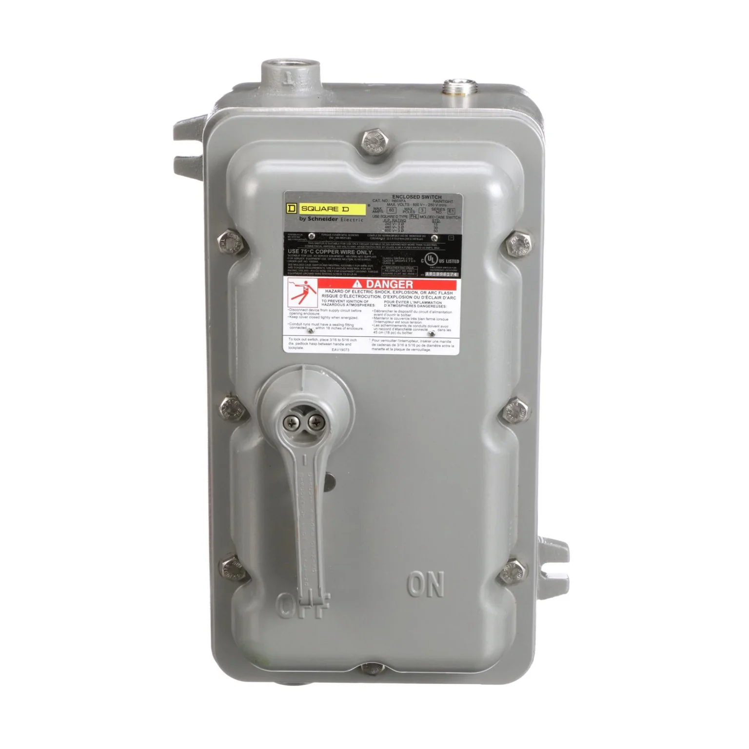 Switch, 100A, 600V, 3 Pole, Non-Fusible, HU Frame Type