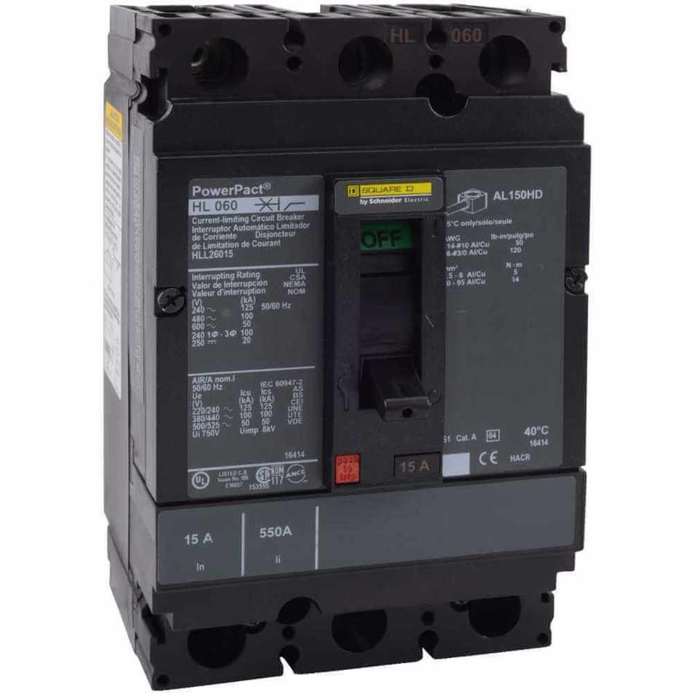 SQUARE D HLL26015 Circuit Breaker Feed-thru 15 Amp 600vac 2p 100kaic@480v | AG8PTB