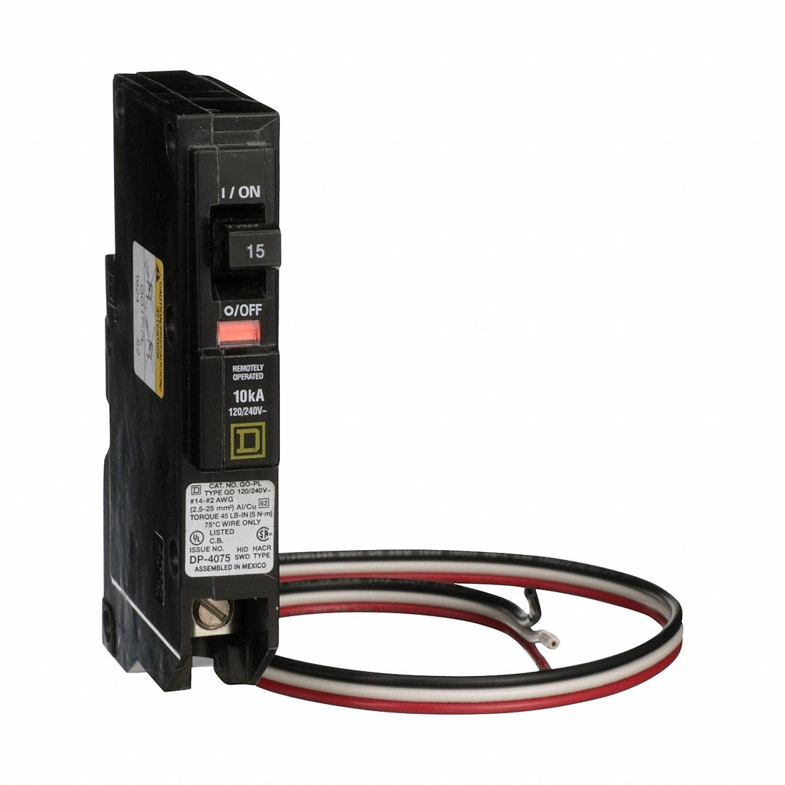 SQUARE D QO115PL Circuit Breaker, 120/240 V, 15 A, 1 Pole, Plug On | CU4FAK 48N143