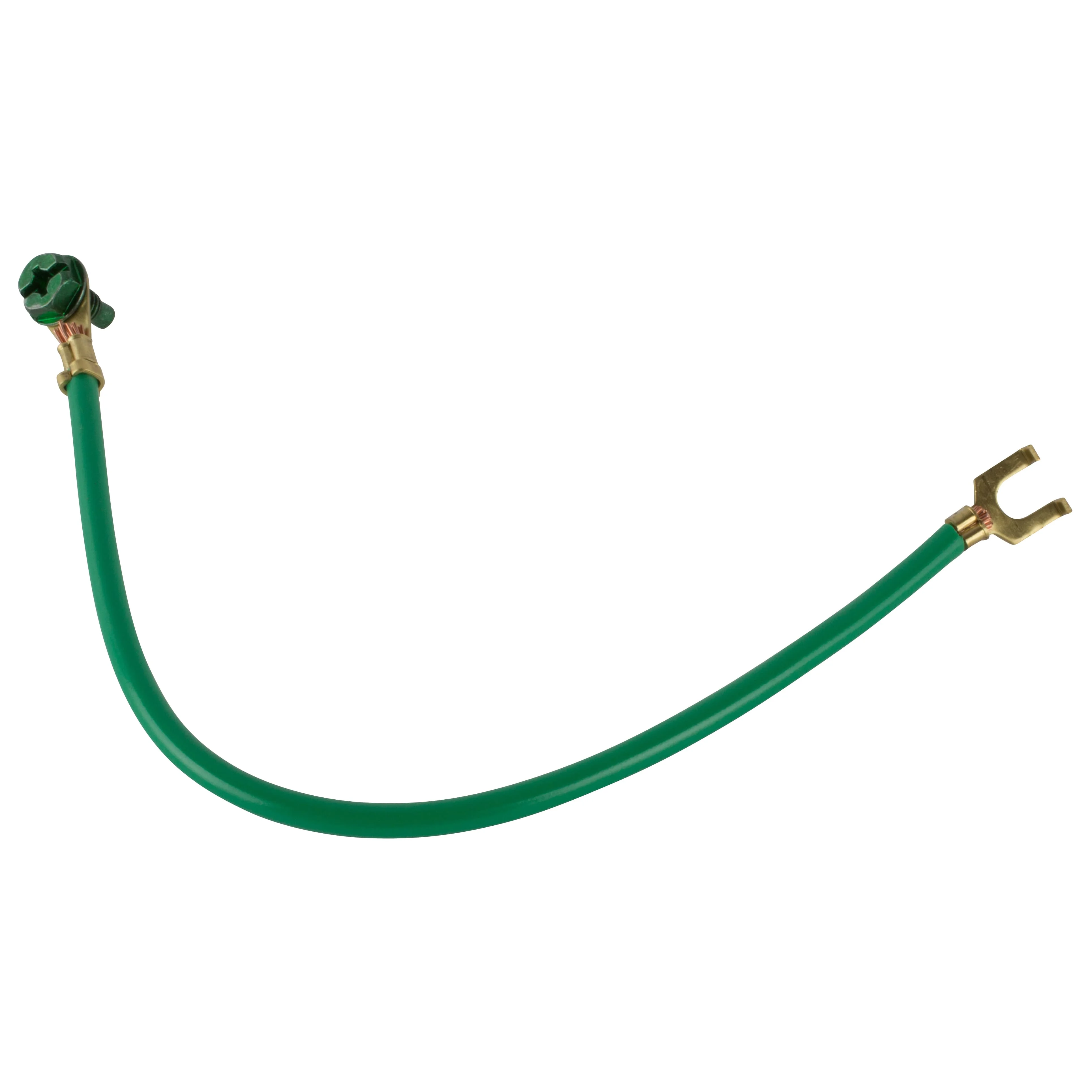 Ground Screw With Pigtail Copper Wire and Fork Terminal, Steel, Green