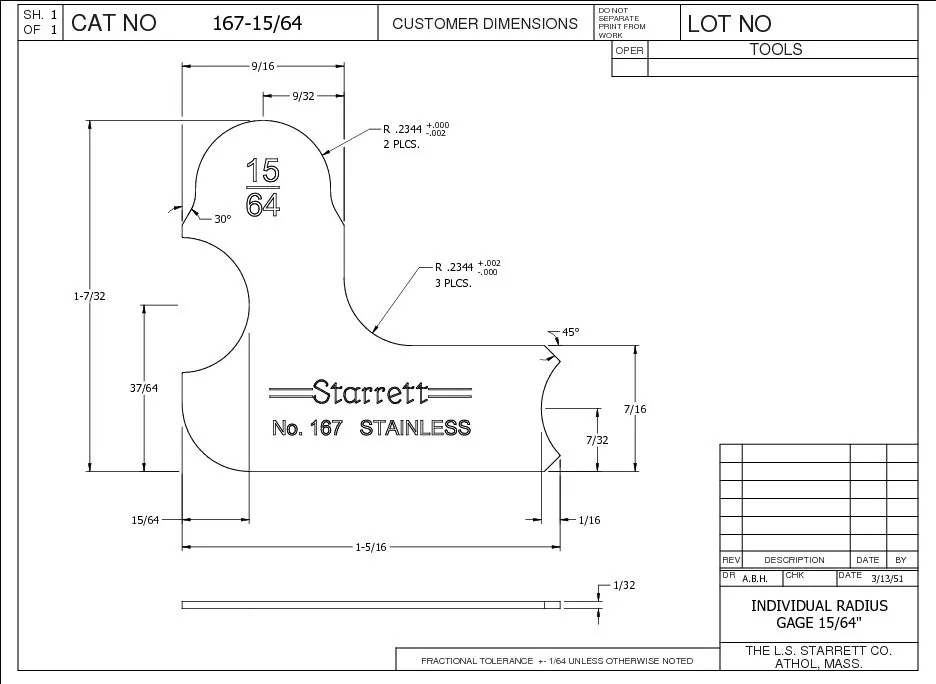 STARRETT 167-15/64 3