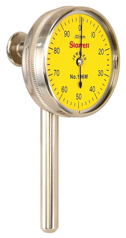 STARRETT 196MB1 Back Plunger Dial Indicator, 0 to 2.5 mm Range, Continuous Reading, 0-100 Dial Reading | CU4MXZ 26Z412