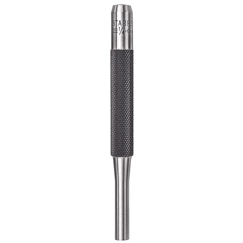 STARRETT 565G Drive Pin Punch, 1/4 Inch Tip Dia, 4 Inch Overall Lg, Round, Steel, Flat, Sae | CU4NEL 30A629